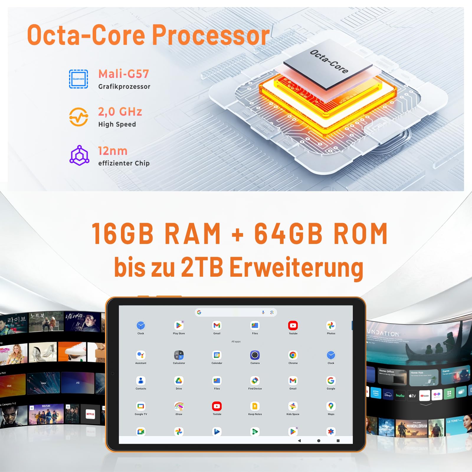 Android 16 Tablet 8,7 pollici, 4G LTE Tablet con SIM, WiFi 5, 16 GB RAM + 64 GB, fino a 2 TB, Widevine L1, Gemini AI, GPS, Face Unlock, batteria da 6000 mAh