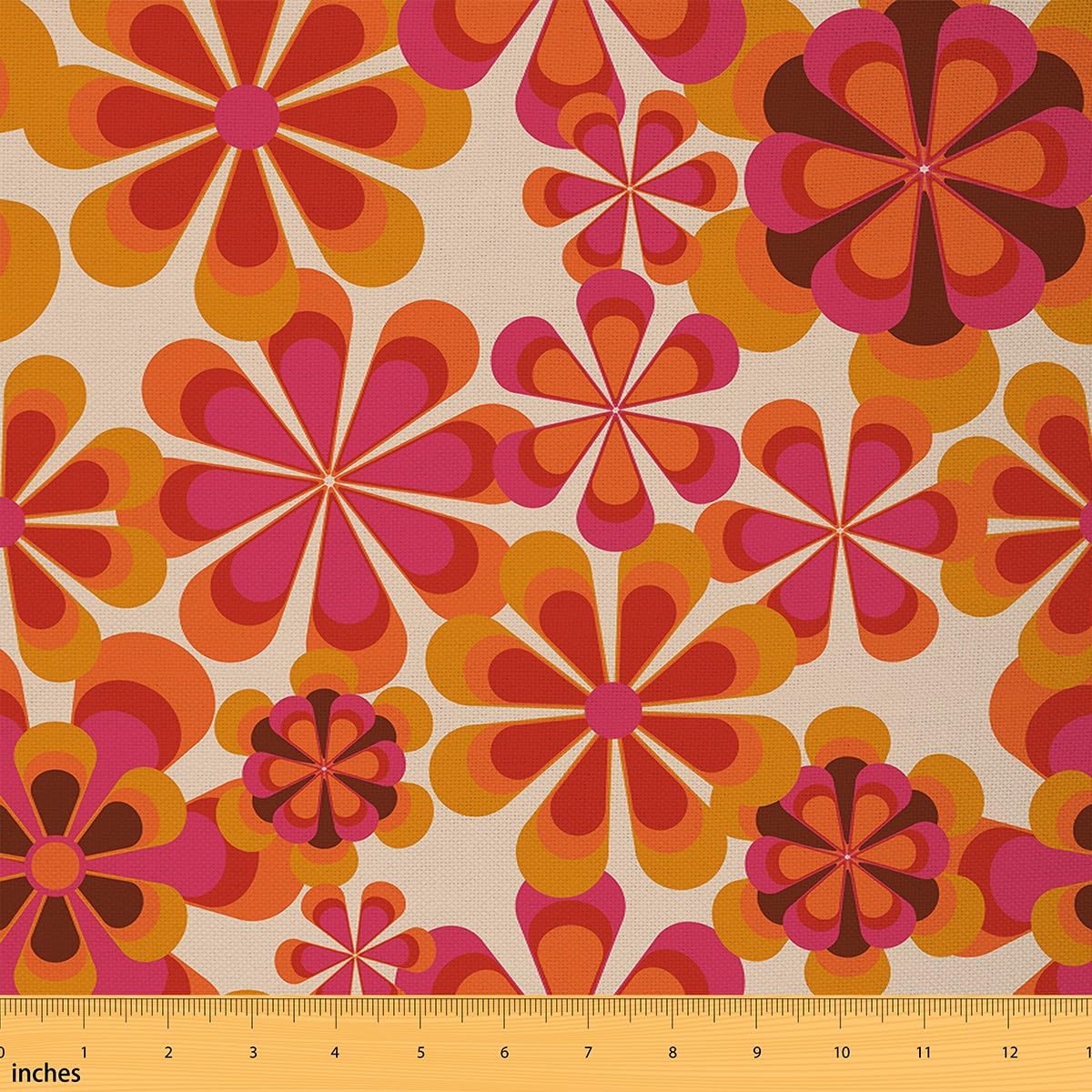 Richhome Multi 24 70S Groovy Daisy Fabric By The Yard Cartoon Orange Hippie Flowers Decor Fabric For Kids Sewing Lovers Retro Wild Plants Rustic Style Fabric For Diy Upholstery And Home Accents 1 Yard