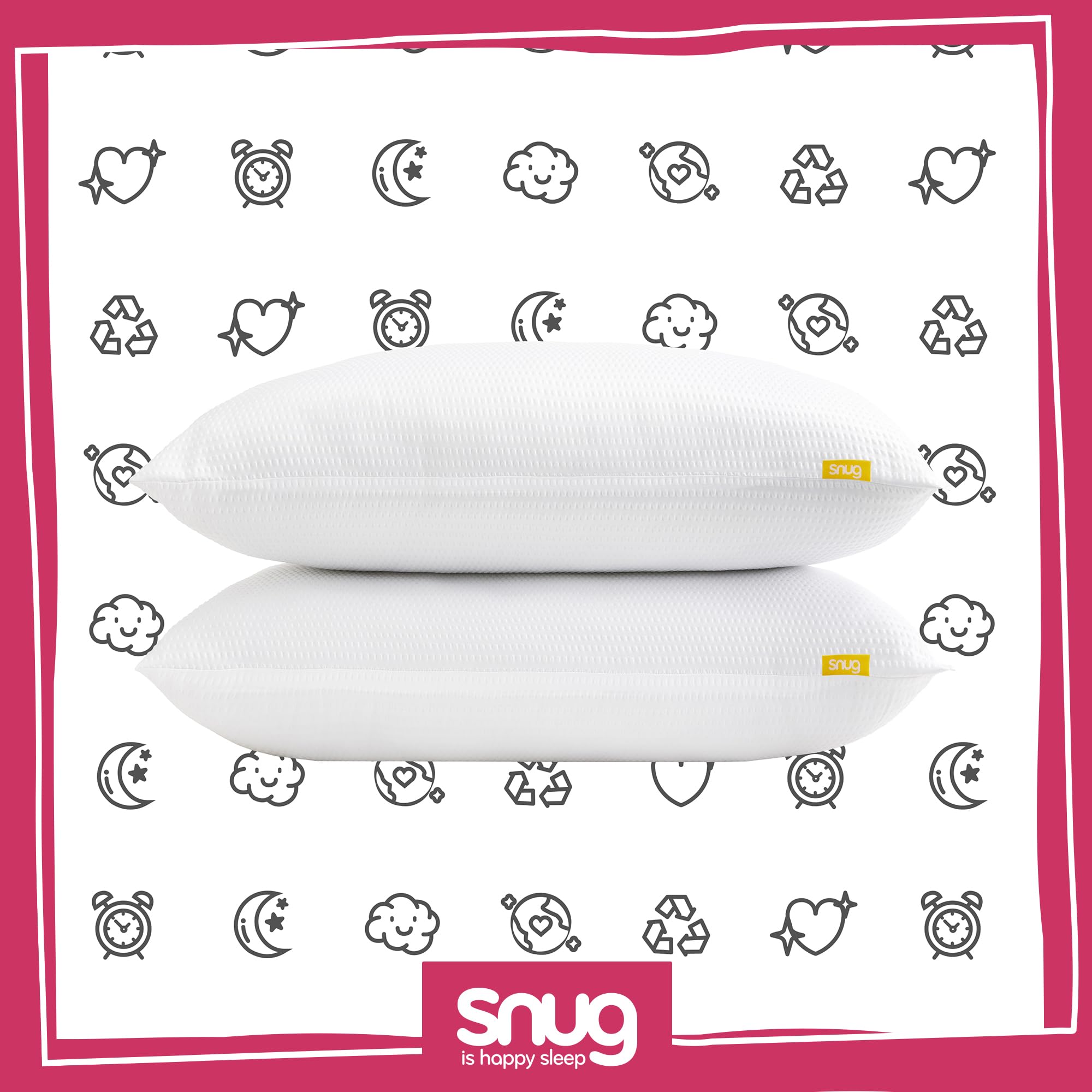 Snug Blissful - Juego de 2 Almohadas de Calidad de Hotel de Lujo, Soporte Medio para Personas Que Duermen de Frente, Espalda y de Lado, ecológicas, hipoalergénicas y Lavables a máquina, Paquete de 2