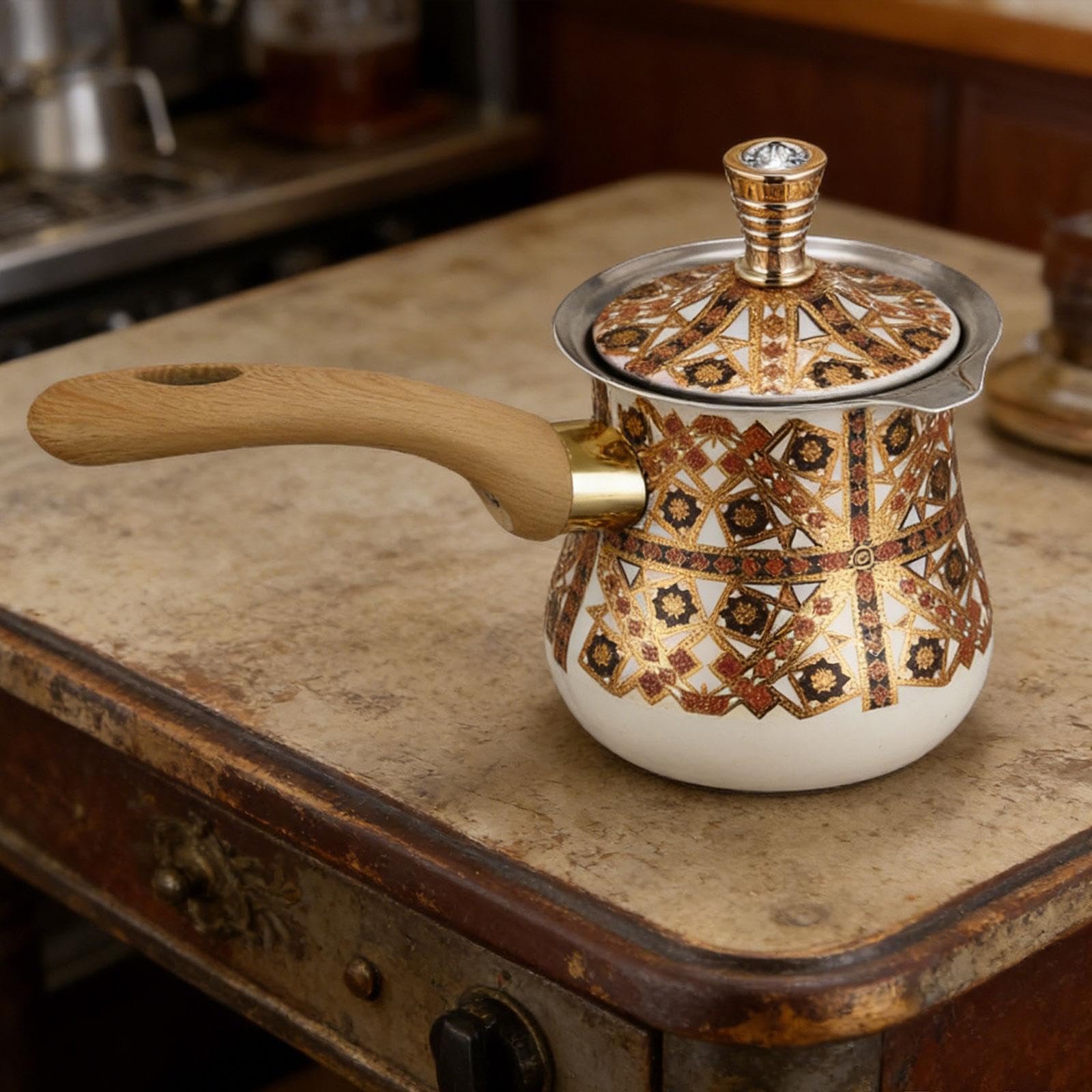 Caffettiera a Manico Lungo con Scaldalatte E per Sciogliere Il Latte per Preparare caffè E tè, 550ml