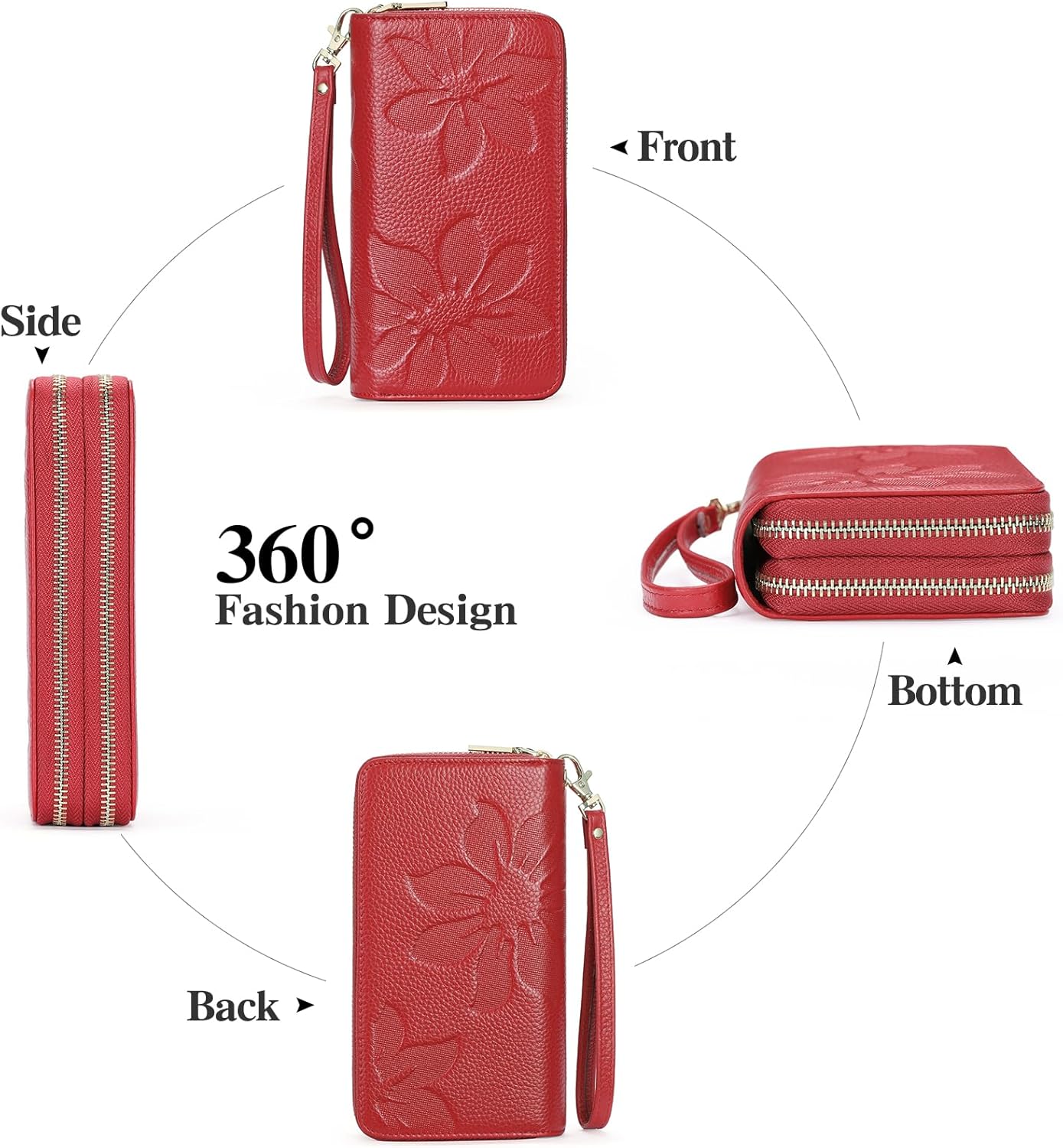 GOIACII Women's Wallet Large Capacity Double Zip Ladies Card Phone Holder RFID Blocking Wristlet Leather - Image 7