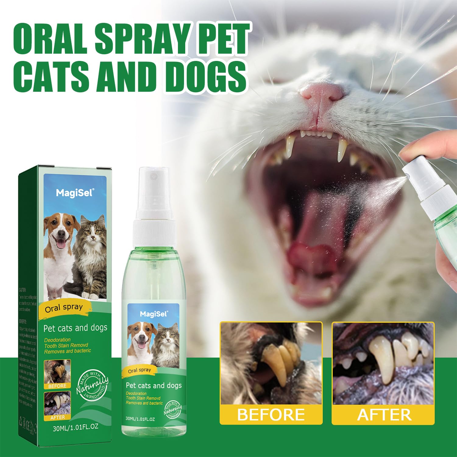 Spray de Dentaire pour Chiens Chats, Dentifrice Chien, Pet Dental Care Toothpaste, Soins Dentaires avec, Sans Rinçage ni Brossage, Élimine la Plaque Dentaire, une Haleine Fraîche et Saine, 30ml