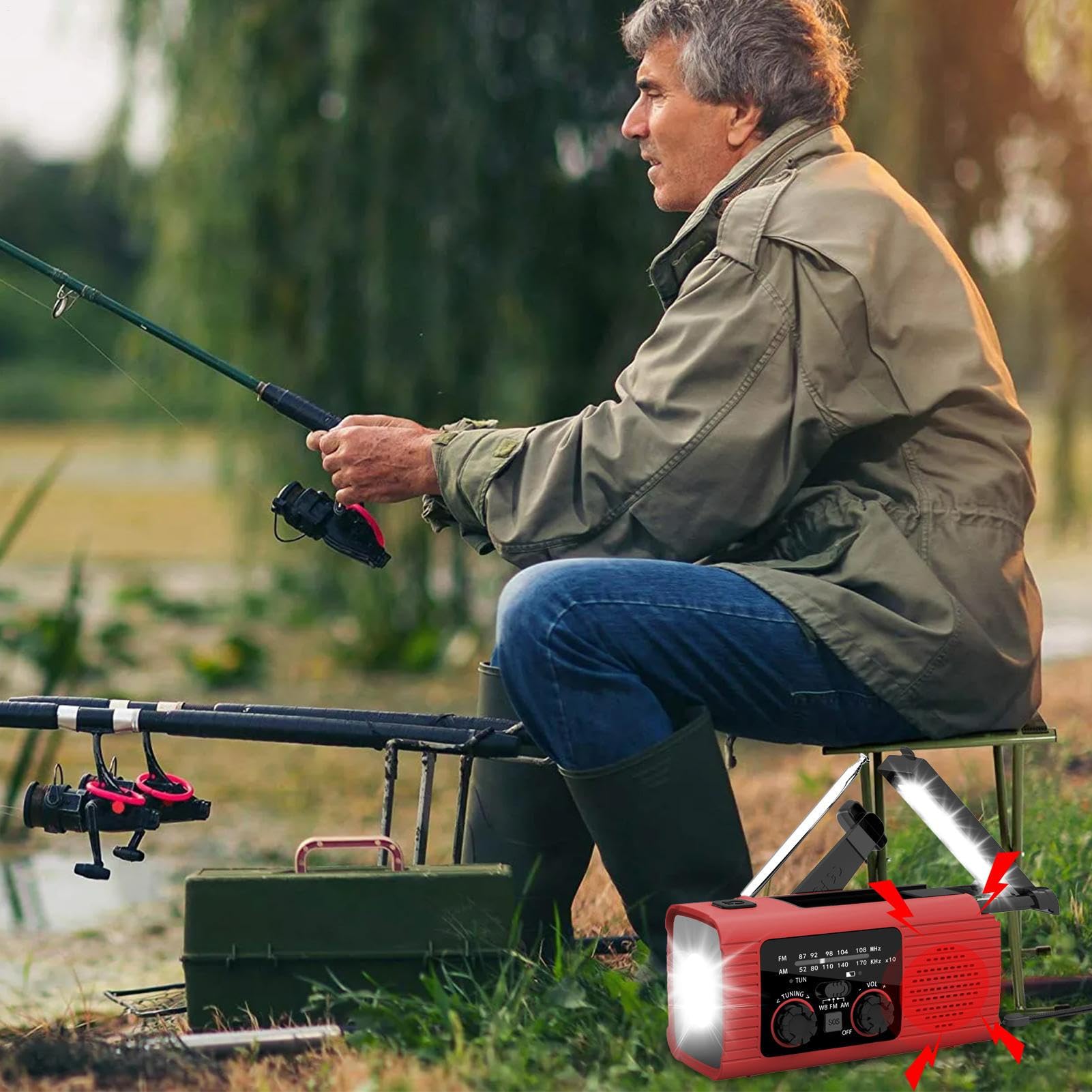 Radio De Emergencia Portátil - R-adio De Manivela De Energía Solar, Radios De Alarma SOS, con Linterna LED, 3 Métodos De Carga, Radios Am/FM/NOAA con Pilas, para Camping, Viajes, Ourdoor