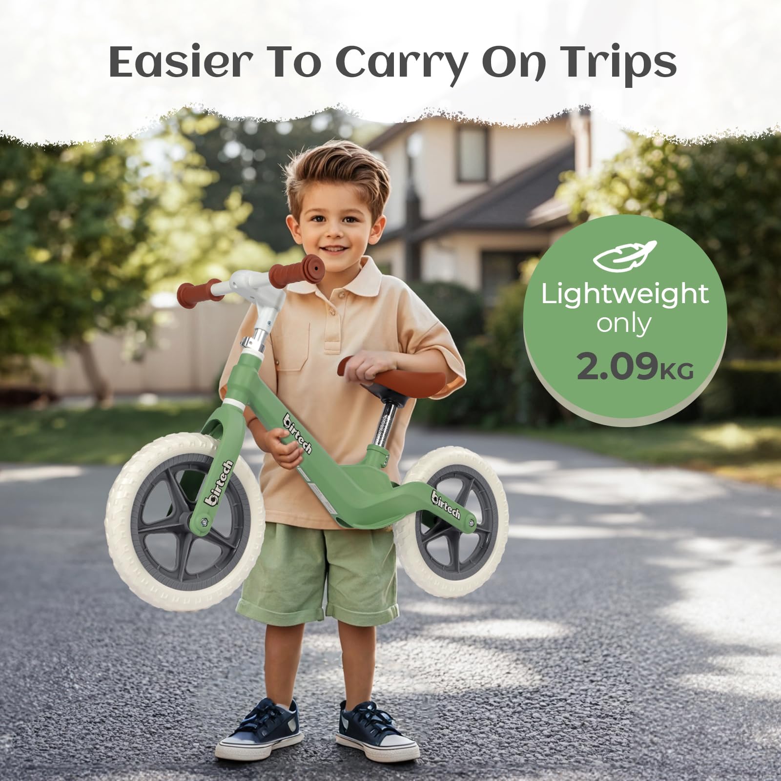 H.yeed Bicicletta di equilibrio da 12" per bambini, leggera senza pedali con telaio in nylon e pneumatici antiforatura, bicicletta da allenamento regolabile per età 3-6 anni