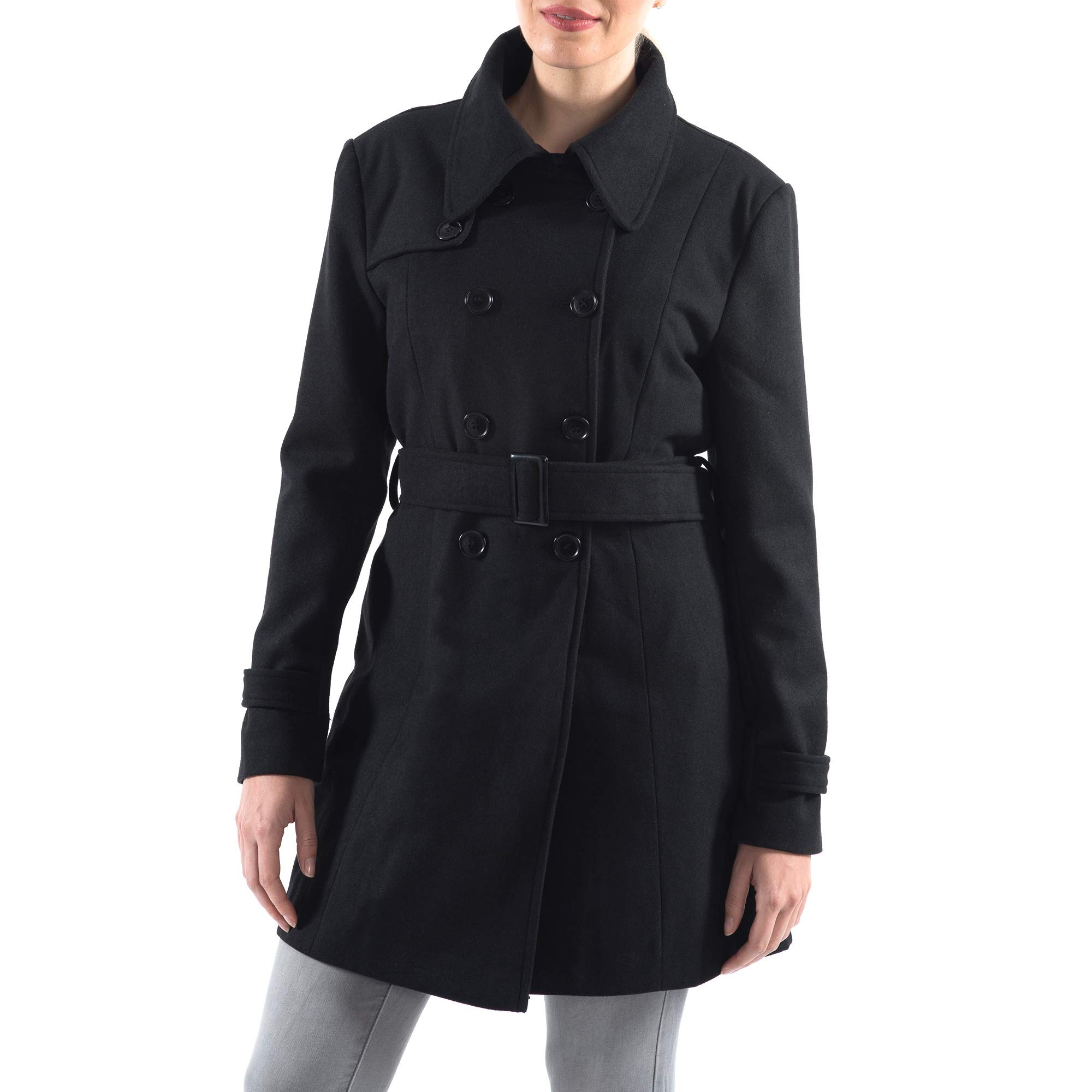 alpine swiss Gabardina Keira de lana con doble botonadura y cinturón para mujer