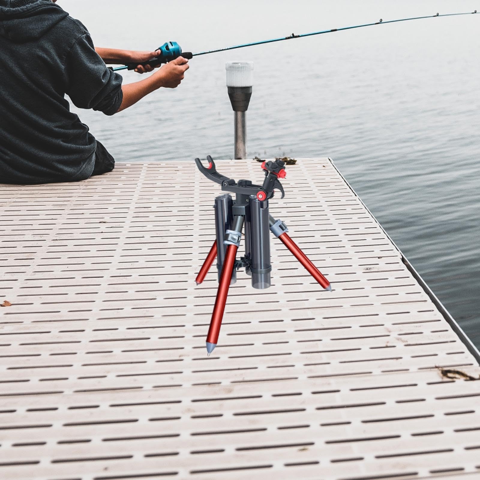 QSTDGVPW Fishing Rod Tripod Bracket Pole Storage Rack Organizer Supplies Adjustable Angle Fishing Rod Holder for Ship Yacht Marine , Short red