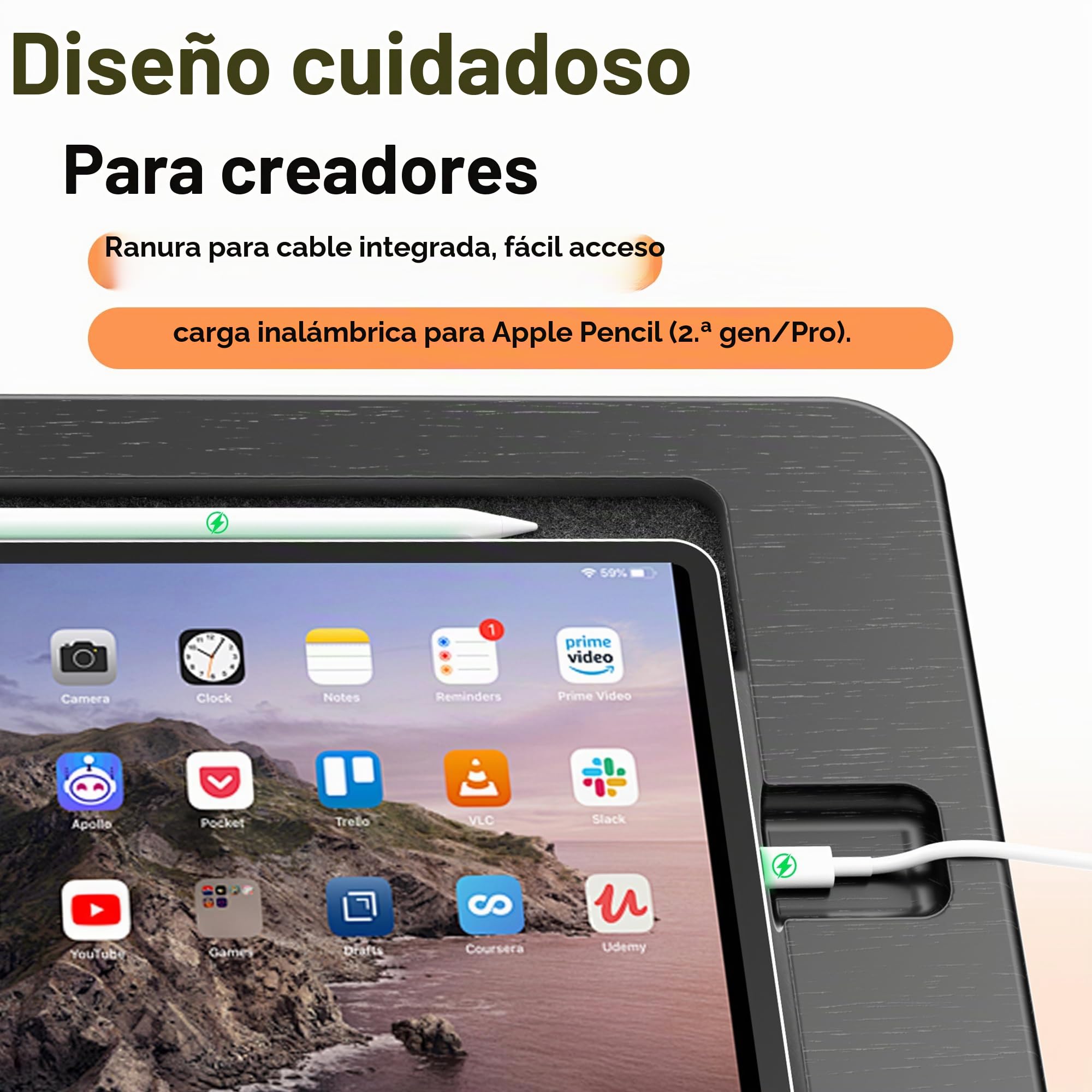 ELETIUO Soporte de dibujo de bambú para tableta, portátil y multiángulo ajustable, soporte para tablet con carga inalámbrica para lápiz, compatible con iPad Pro de 12.9/13 pulgadas, iPad Air/Mini (9.7