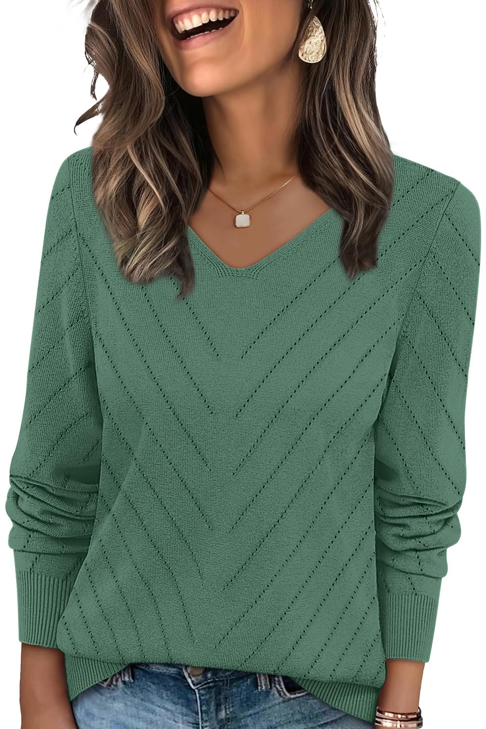 WIHOLL Sweaters for Women V Neck Casual Knit Long Sleeve Tops Lightweight Pullover Clothes Fall Fashion Outfits 2025