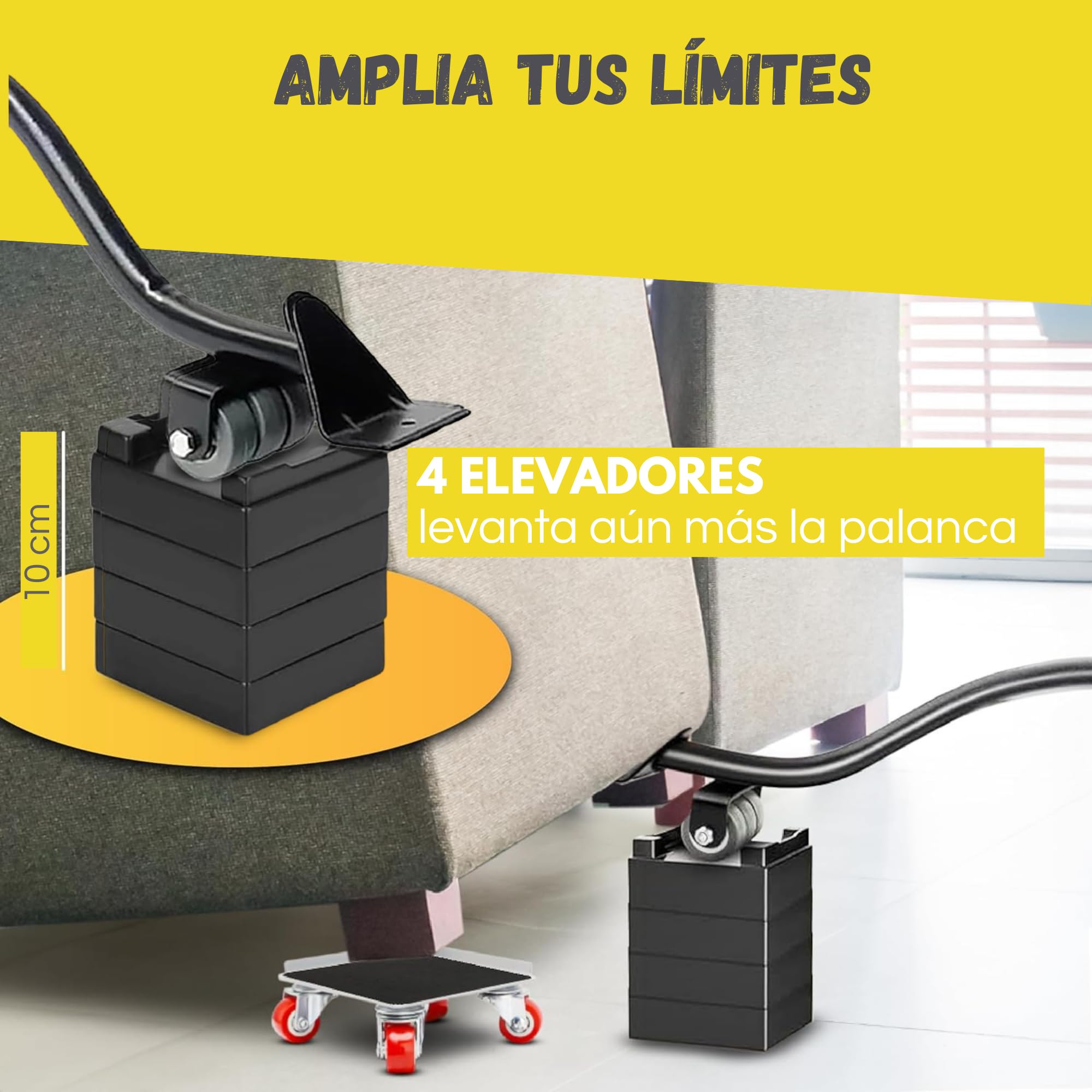 Elevador de Muebles con Ruedas Giratorias 360º Kit Transportador para Mover Muebles Pesados en Casa, Sofás, Lavadoras y Frigoríficos |Mueve Muebles de hasta 1200kg|