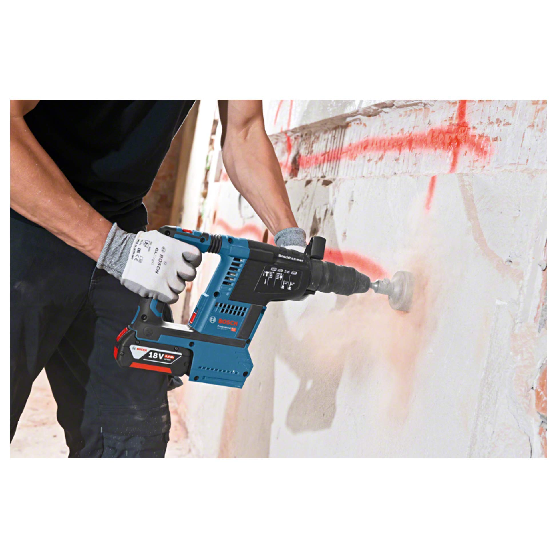 Bosch Professional 18V System Akku Bohrhammer GBH 18V-26 (SDS Plus, Bohr-Ø max: Beton/Stahl/Holz 26/13/30mm, inkl. Zusatzhandgriff, Tiefenanschlag 210mm, Maschinentuch, L-BOXX, ohne Akku/Ladegerät)