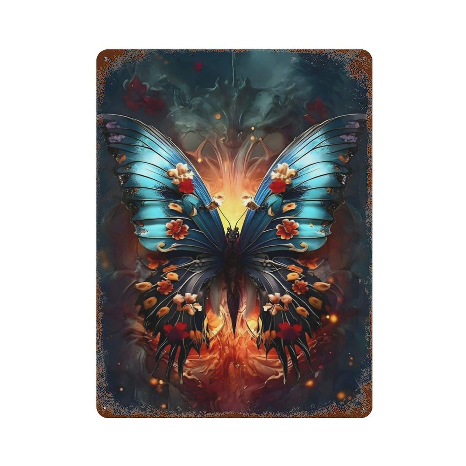 Butterfly Aged Metal Wall Plaque 15.7"x11.8", Industrial Home Decor for Pub, Kitchen And Man Cave Decor