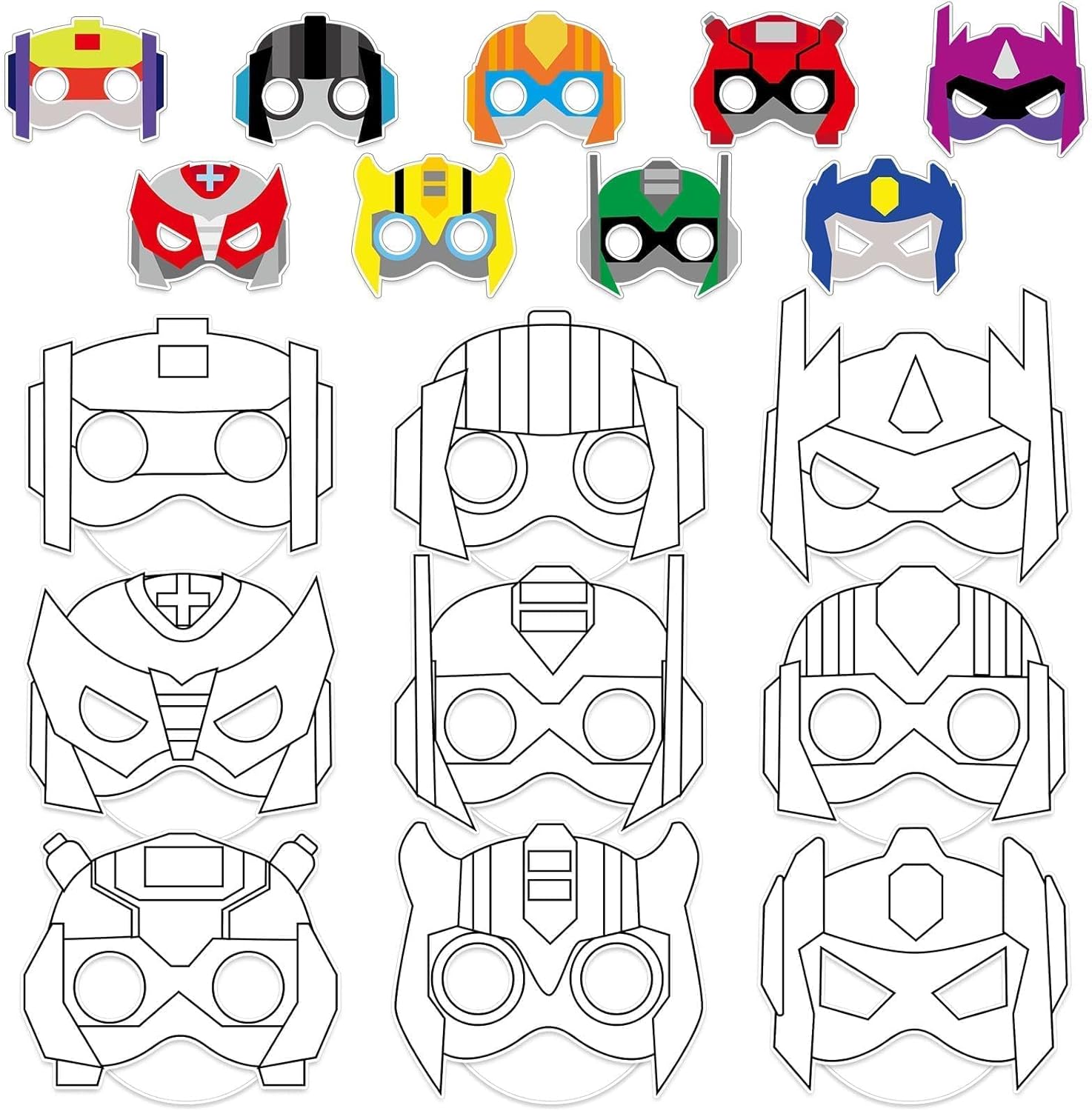 Lonfliness 36 Set Robots Coloring Mask Robot Paper Arts Crafts Kids Color Your Own Robots Blank DIY Mask for Masquerade Birthday Party Dress-Up Decoration Favor School Classroom Activity Game Supplies