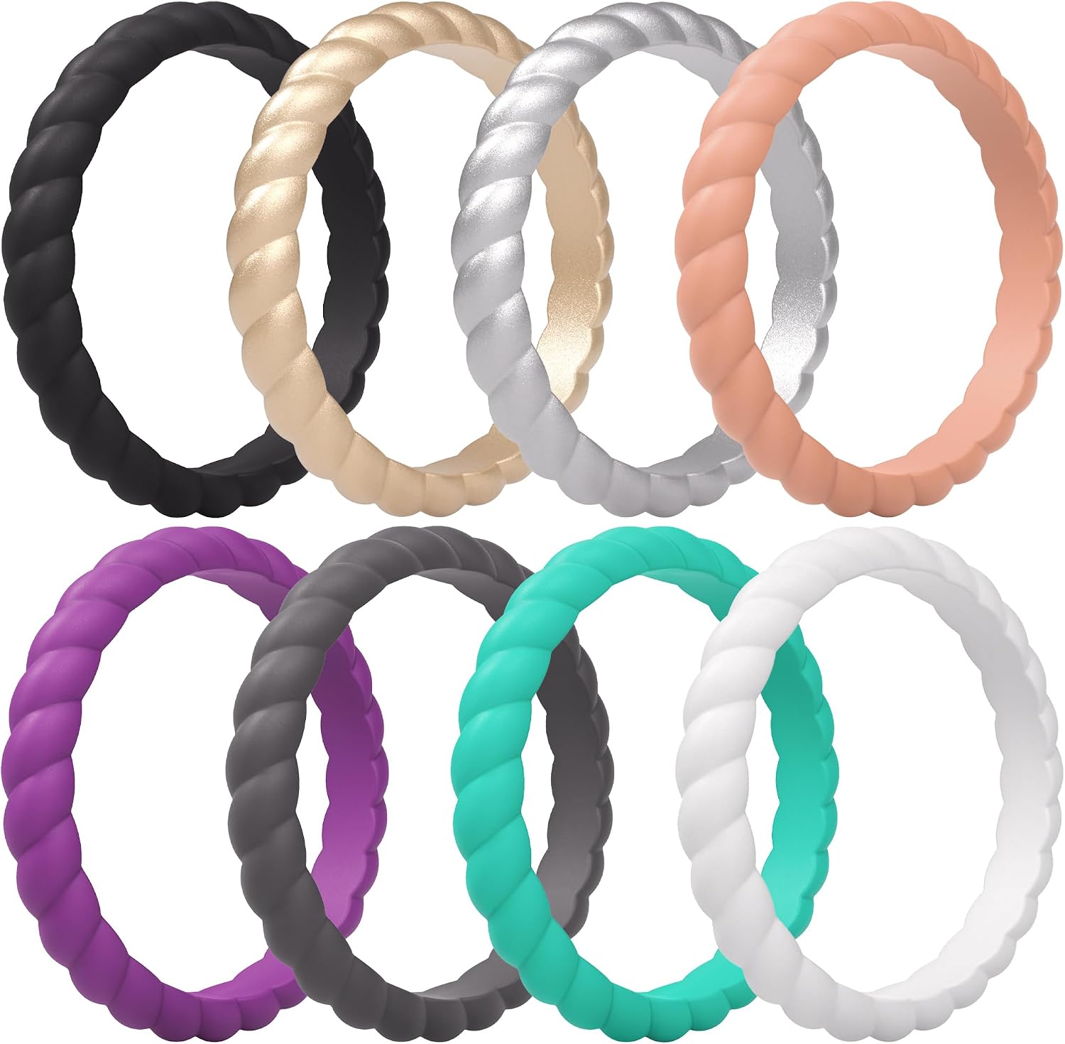 ThunderFit Womens Silicone Wedding Bands, Swivel Design, Thin and Stackable Rubber Engagement Rings 2.6mm Wide 2.1mm Thick - 1/4/8 Variety Multipack