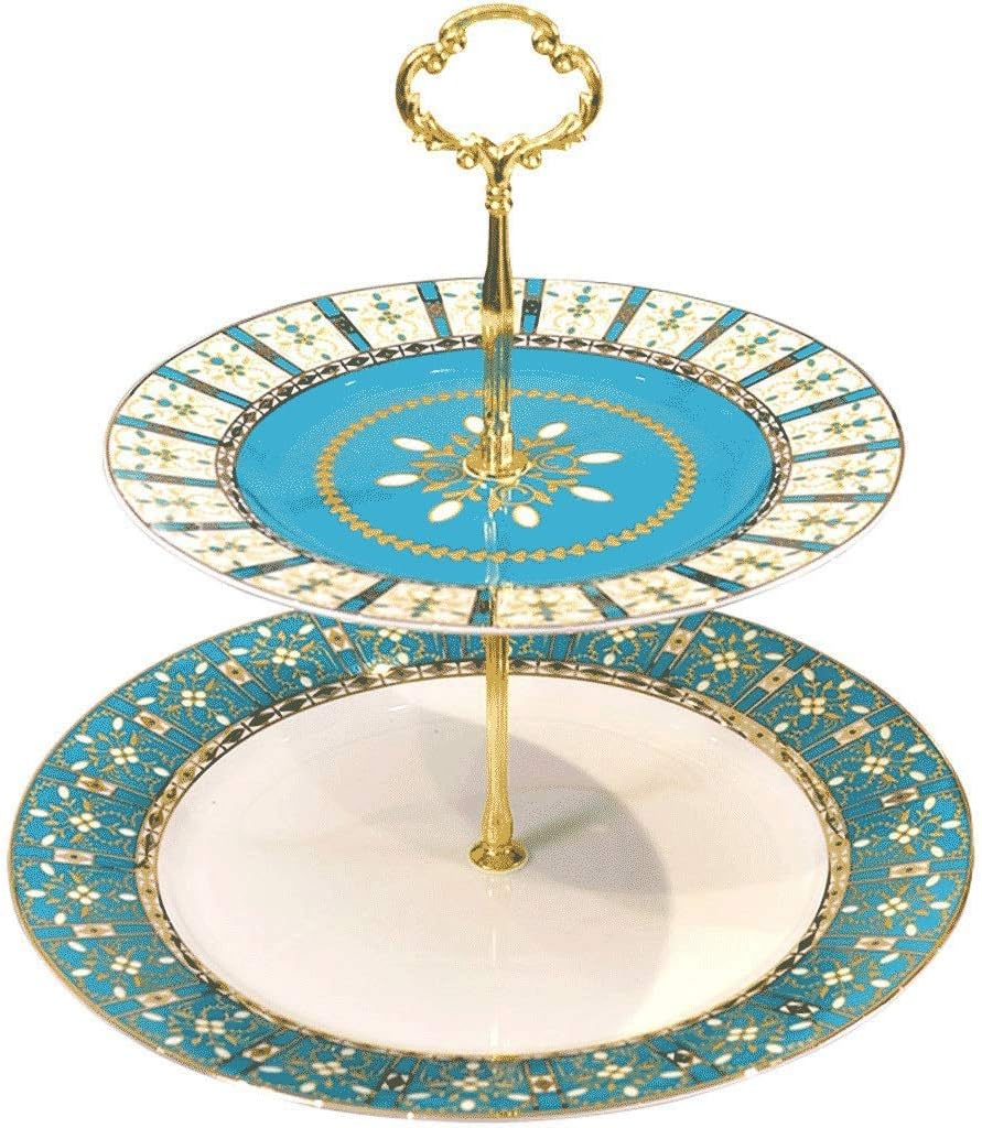 Fruit Basket Fruit Tray,Tier Serving Platter with Round Ceramic Plate Golden Stainless Steel Holder for Birthday Party Wedding Home