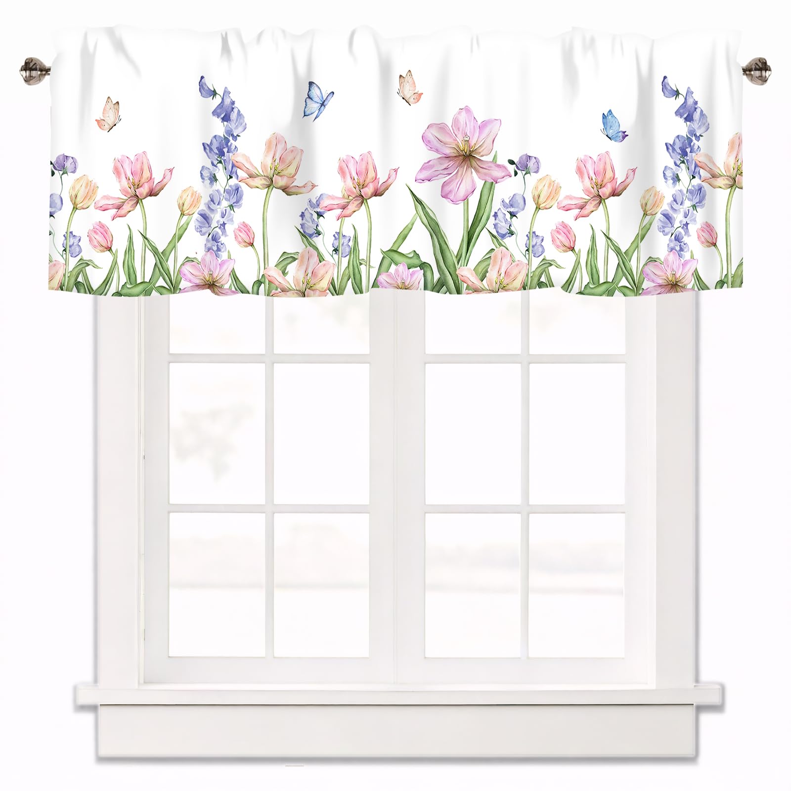 Floral Butterfly Curtains Valances for Windows 42x12in