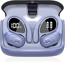 Bluetooth 5.4 Headphone Sport with Earhooks, ENC Noise Cancelling, IPX7 Waterproof Earphone, Purple Blue