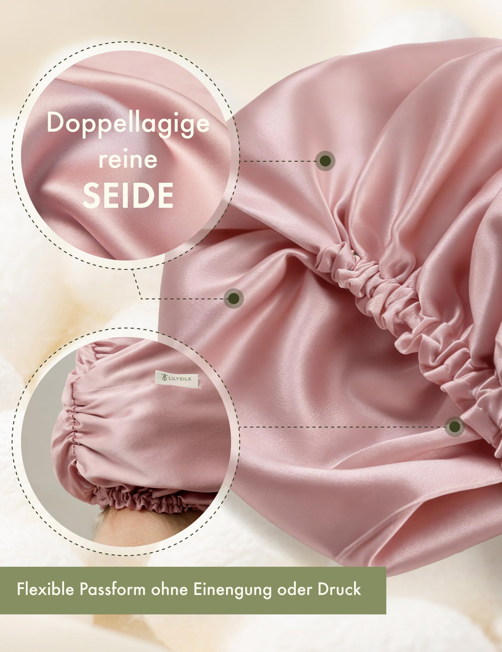 LILYSILK Berretto da donna 100% seta di gelso doppio strato lavabile in lavatrice, con schienale regolabile