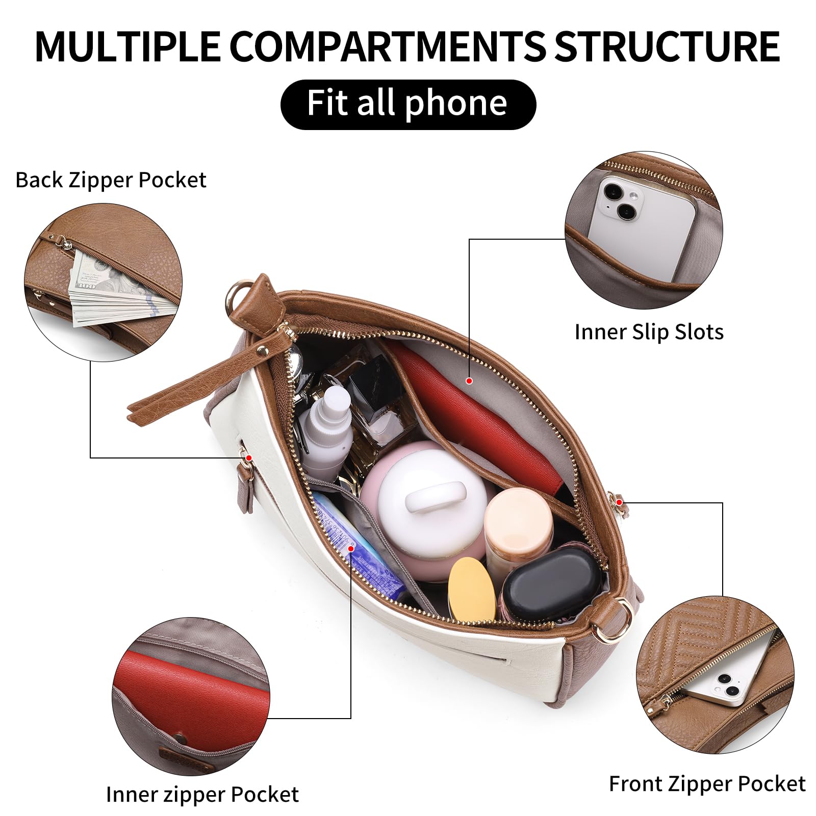 SENDEFN Crossbody Bags for Women Trendy, Vegan Leather Purses Medium Crossbody Purses Shoulder HandbagsTravel with Wide Strap