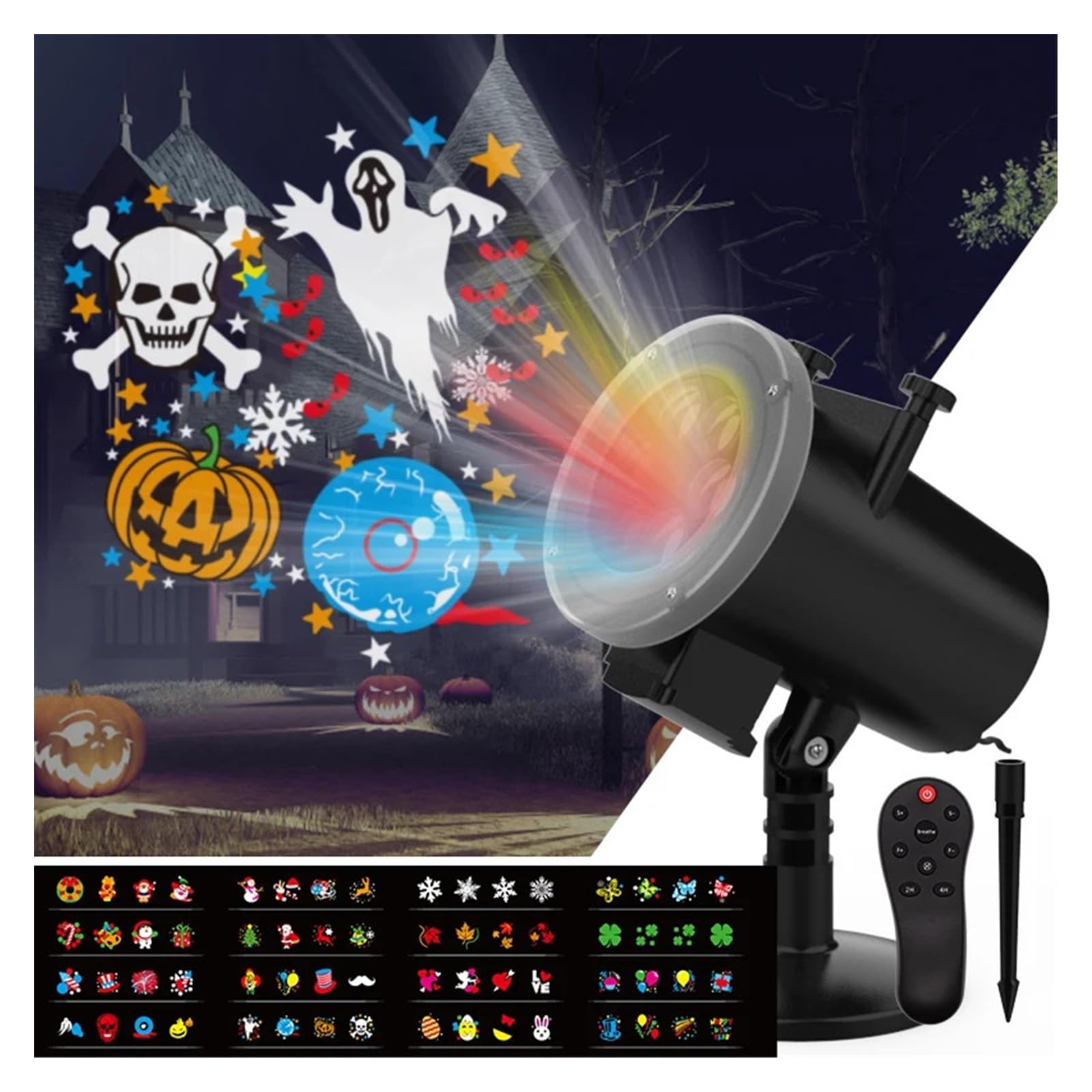 Proiettore di Luce, proiettore olografico di Halloween, proiettore di luci Natalizie di Halloween con 16 Modelli LED Impermeabile per Esterni e Interni, Luce Festiva per Decorazioni per Fest