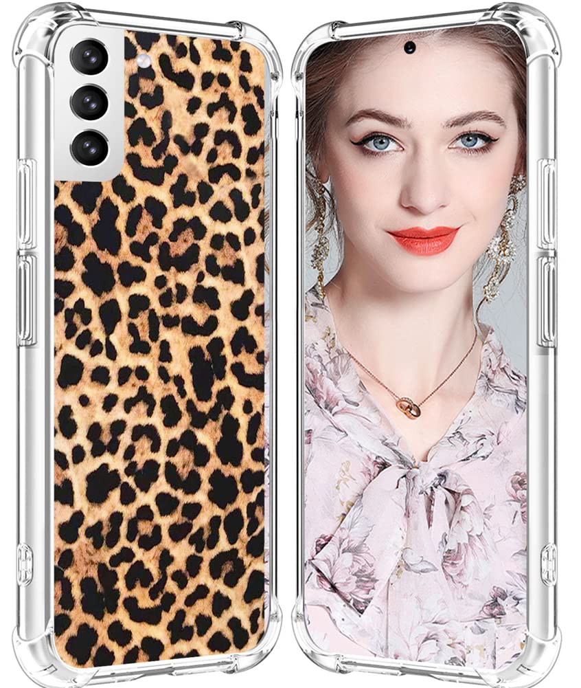 S22 Case Leopard Cheetah Design/IWONE Cute Rubber Durable Protective Girls Women Phone Cover Shockproof Compatible with Samsung Galaxy S22 Leopard Cheetah Pattern Print Theme