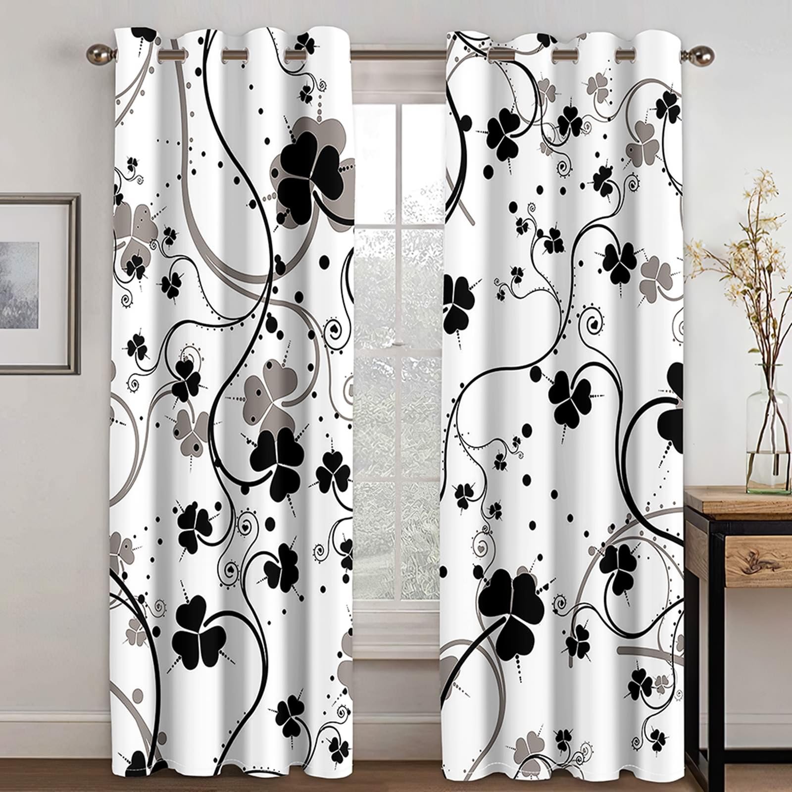 Verdunklungsvorhänge mit Ösen, Gardinen Blickdicht Kleeblatt 2er Set H 183 x B 107 cm Wohnzimmer Vorhänge