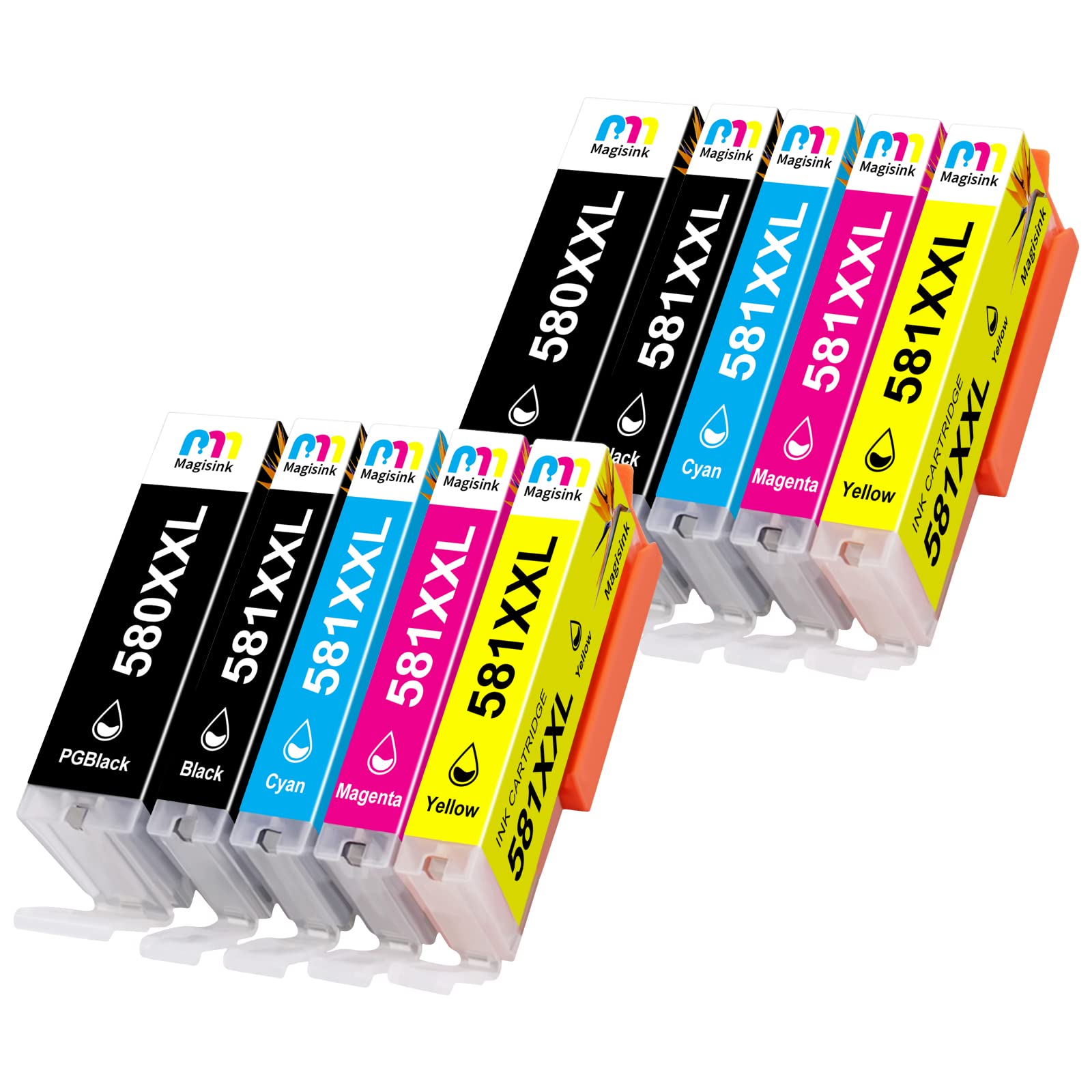 Magisink PGI-580XXL CLI-581XXL Compatible for Canon Ink Cartridges PGI-580 CLI-581 580 581 XXL For Canon PIXMA TR7550 TR8550 TS6150 TS6151 TS6250 TS9550 TS9551C TS705 TS6350 (PGBK/C/M/Y/BK,10 Pack)