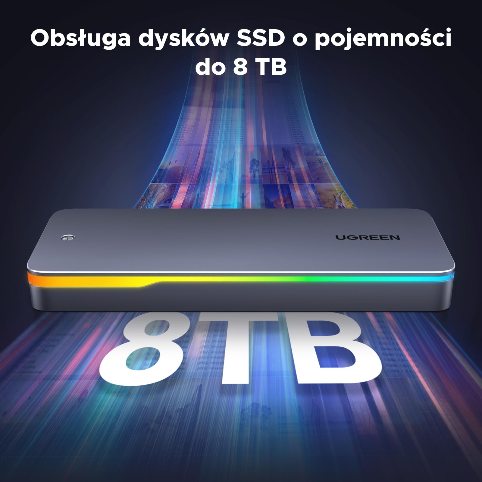 UGREEN RGB M.2 NVMe SATA SSD Enclosure 20 Gbps, obudowa USB C 3.2 Gen 2x2 M.2 SSD dla dysków NVME/SATA SSD 2230/2242/2260/2280 (M Key/B+M Key), kompatybilna z MacBookiem, HP 14pro, iPhone 16, PS5