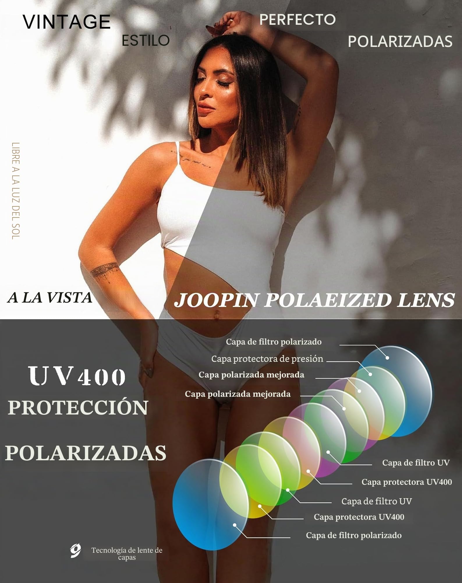Joopin Gafas de Sol Mujer Grandes Polarizadas Modernas Elegantes Gran Tamaño Protección UV400 para Conducción Viajes Playa