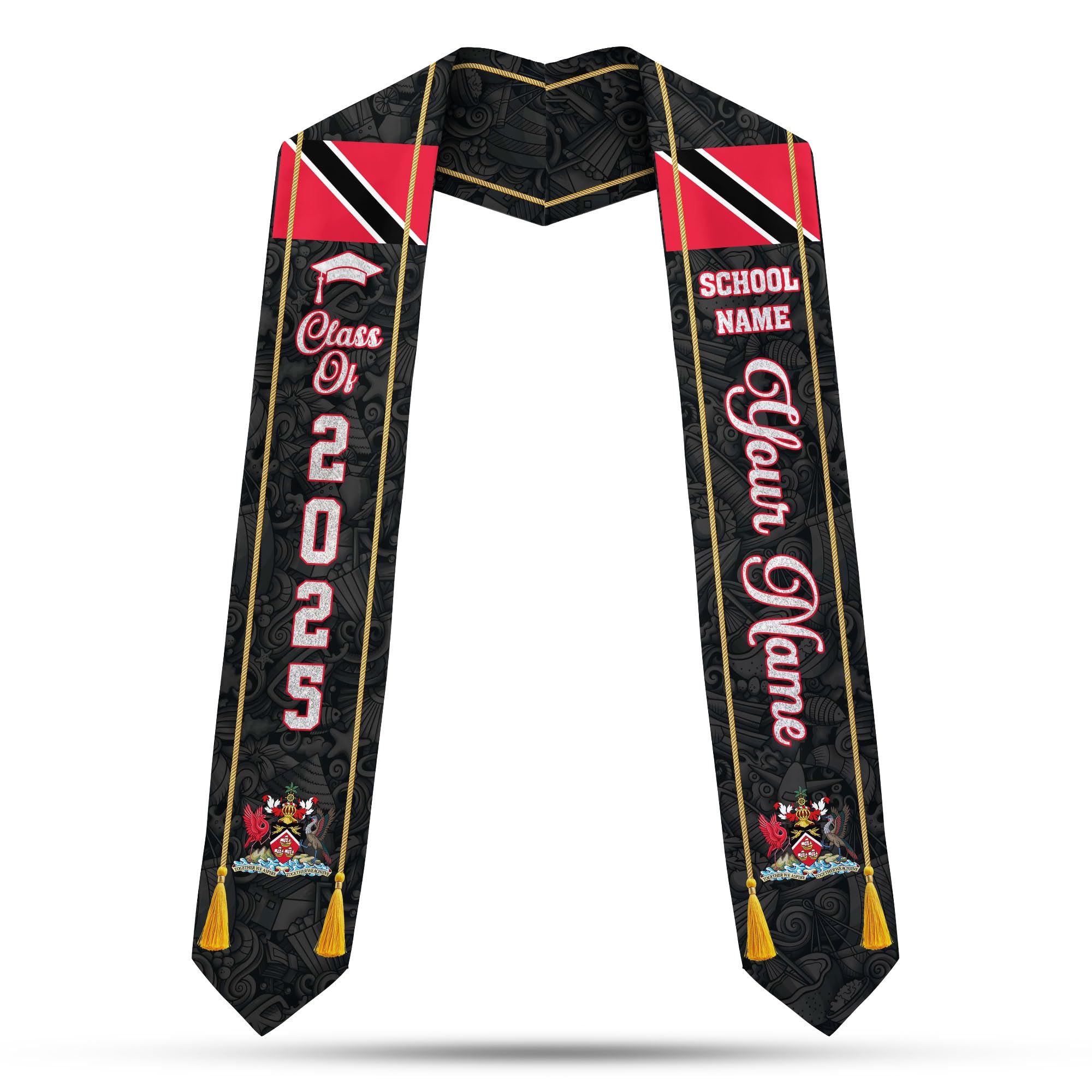 MonkeyVan Personalized Trinidad and Tobago Flag Graduation Sash, Custom Trinidad Graduation Stole, Trinidad & Tobago Stole 2025 TN7