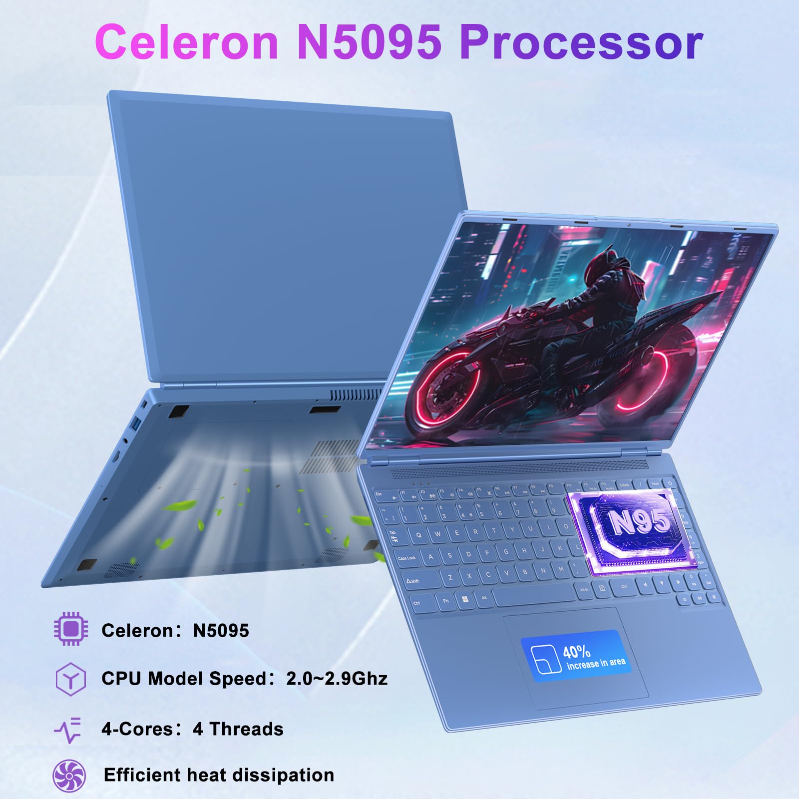 Ordinateur Portable 16 Pouces 16Go RAM 512Go SSD - Processeur Celeron N100 - Écran FHD 1920x1200 - Win 11 Pro - Pour étudiant Et Bureau