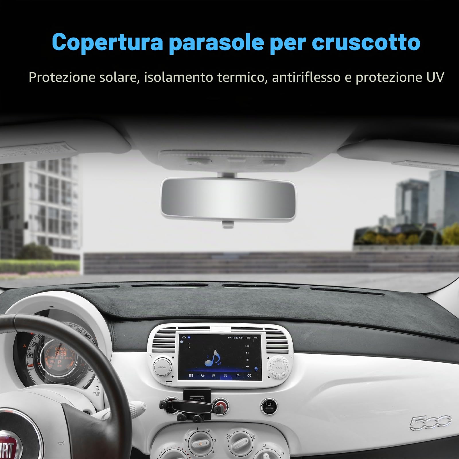 KUNGKIC Compatible with Fiat 500 2008-2023 Flanella Auto Cover Cruscotto Matte Dashboard Cover Auto Interno Parasole Dashboard Protezione Luce Opaco Protezione Della Luce Accessories
