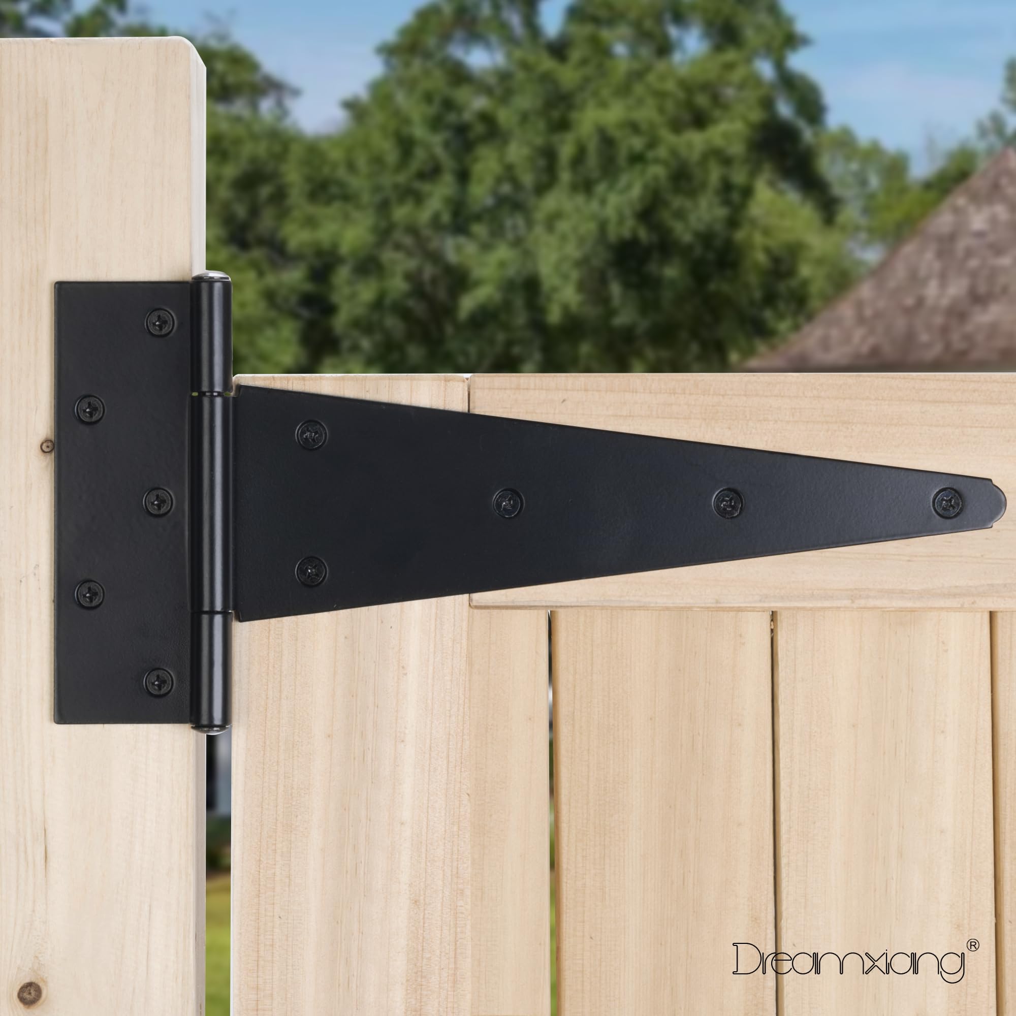 6-Pack 5 Inch T-Strap Gate Hinges – Heavy Duty Black Iron Barn Door Hinges, Thickened 2mm, 0-270° Rotation, With Screws, For Sheds, Fences, Windows & Garden Cabinets