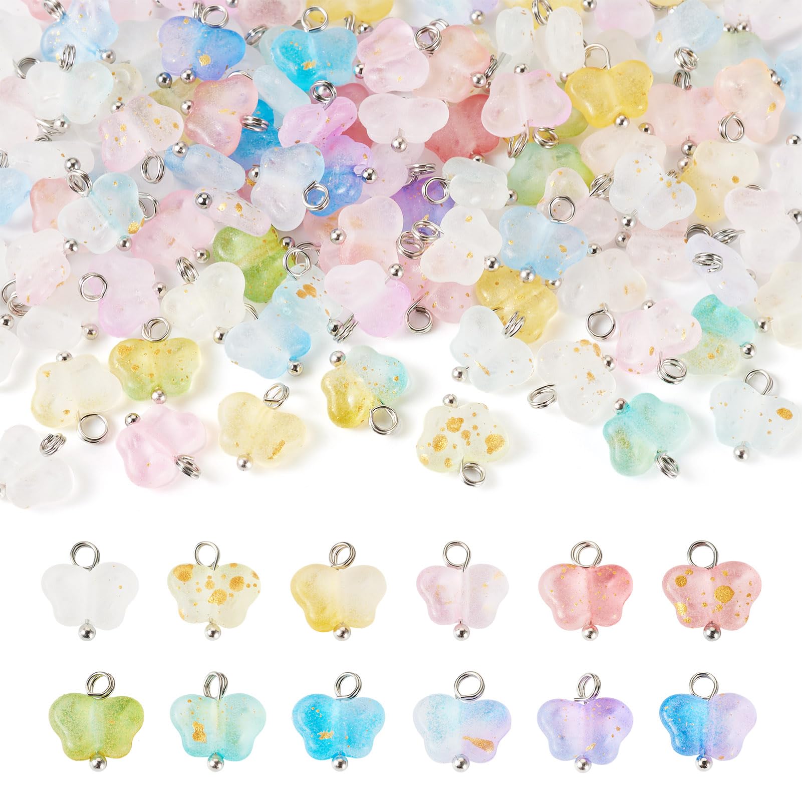 Cheriswelry 100PCS Frosted Butterfly Acrylic Pendants Golden Foil Shiny Spring Mood Matte Butterflies Charms Bulk for Jewelry Making Earrings Bracelet Crafts Supplies