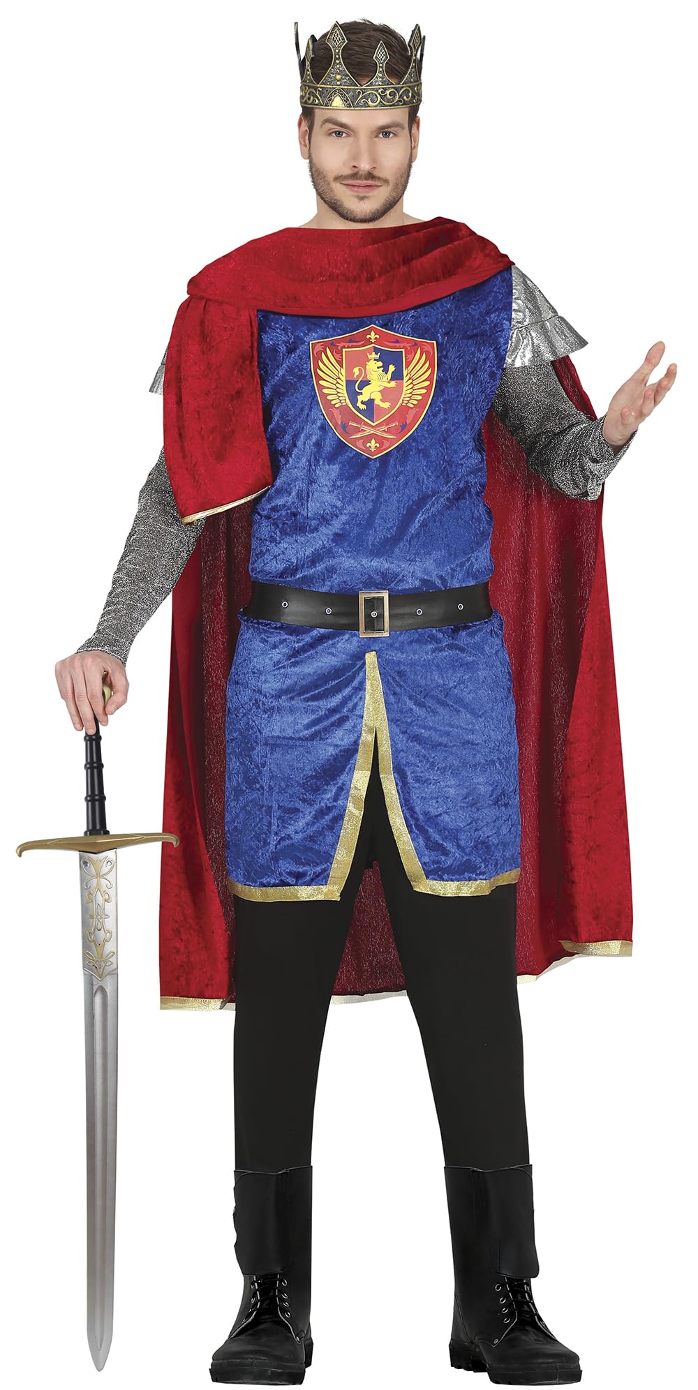 FIESTAS GUIRCA Medieval King Fancy Dress Costume - Red and Blue Knight Outfit with Warrior King Cape Historical Costume for Men Size M