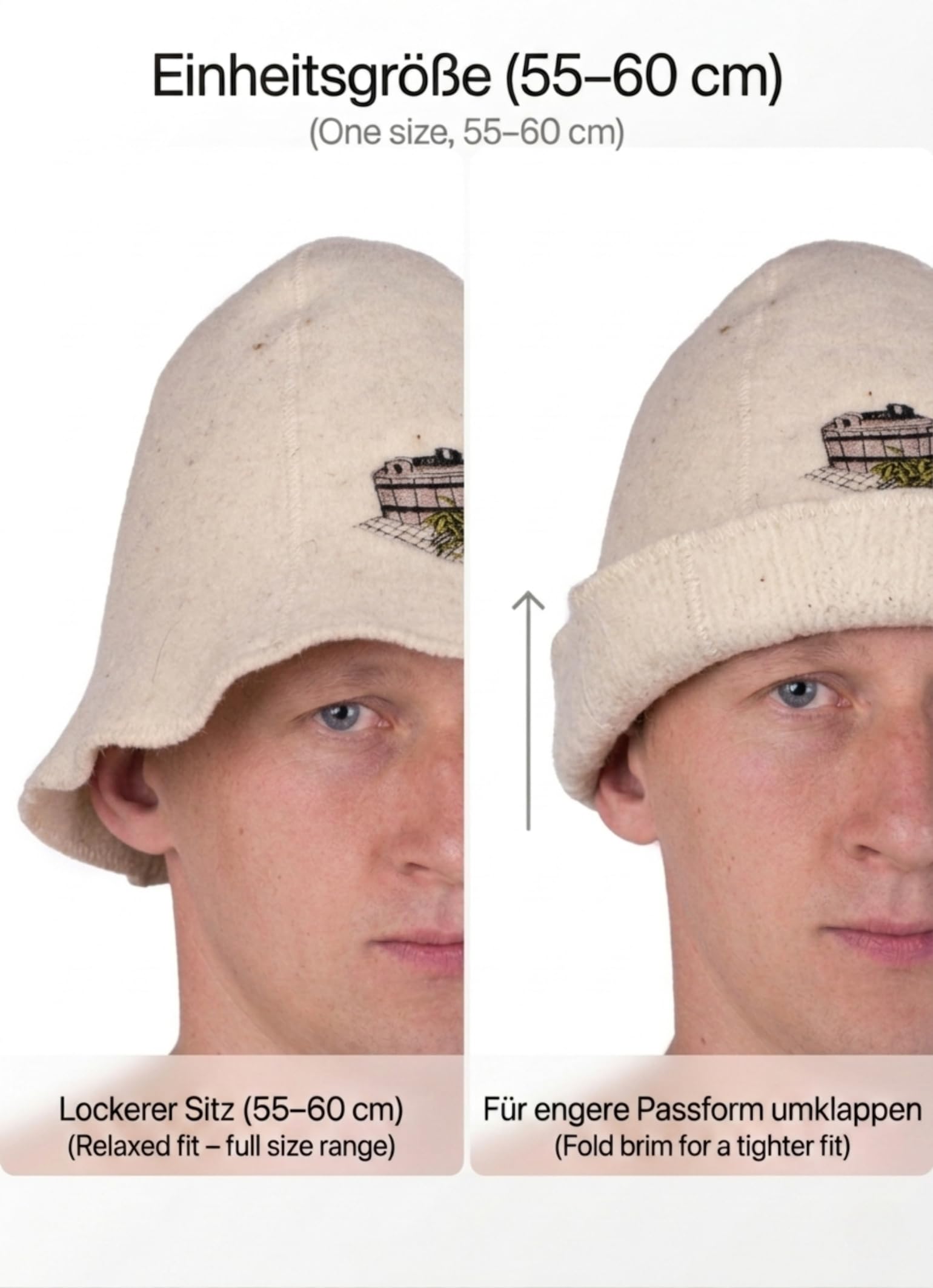 Gorro para Sauna (100% Lana Bicolor, con Bordado)