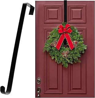 15" Wreath Hanger Over The Door Wreath Holder Front Door Christmas Decoration Hook-Wreath Hanger Metal Wreath Hook for Door (Black-1PC)