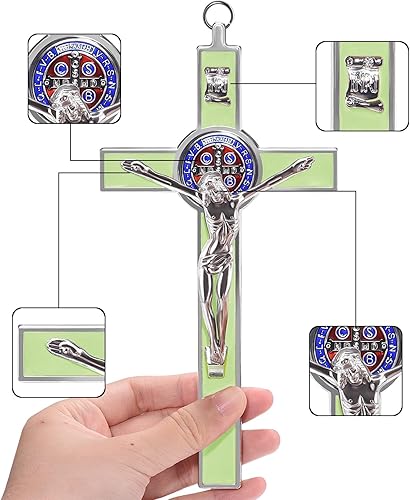 Miniatura 10 de Crucifijo grande de 7 pulgadas con cruz de pared con fianza, esmalte de metal, medalla de San Benito, arte de pared con cruz INRI, regalo de fe para