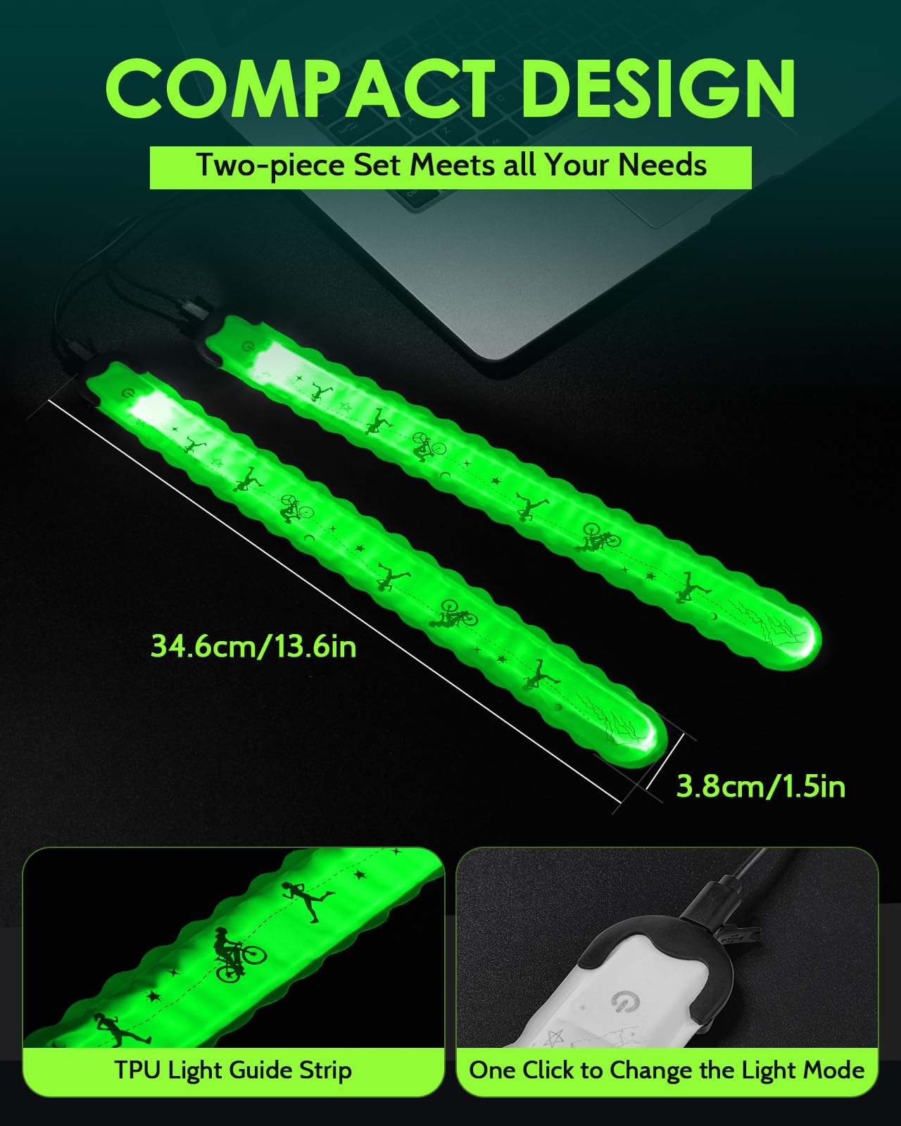 Brassards LED Réfléchissants Rechargeables USB - 2 Pièces, 5 Couleurs, 3 Modes | Haute Visibilité Pour Running, Vélo, Randonnée Nocturne - 3