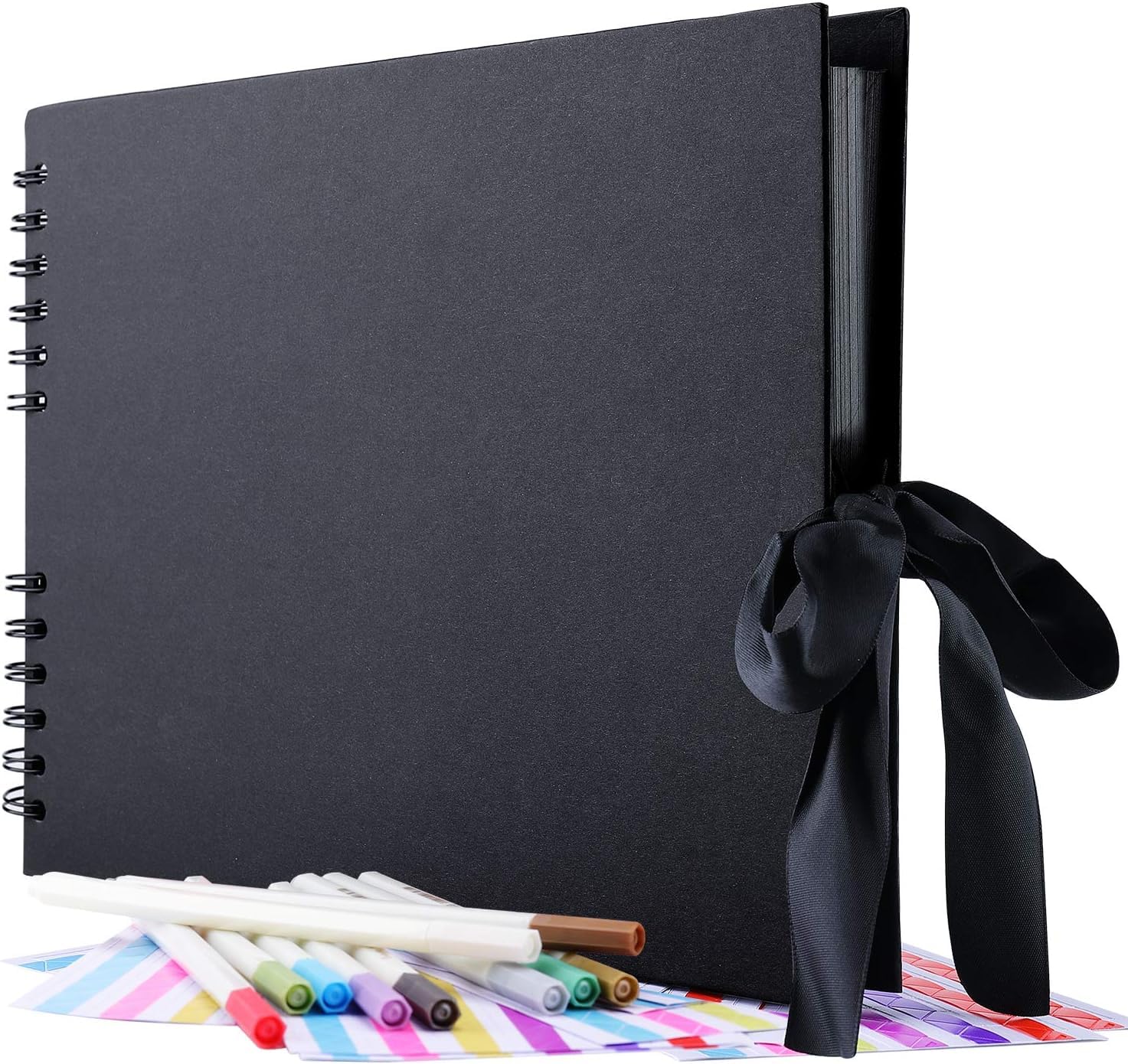 DIY Scrapbook Album Black Spiral Photo Book for A4 Couple Special, Anniversary & Family Memories with Graduations Album Memory Photo Album Color Stickers, Color Pen, 80-Page/40 Sheet-image-32