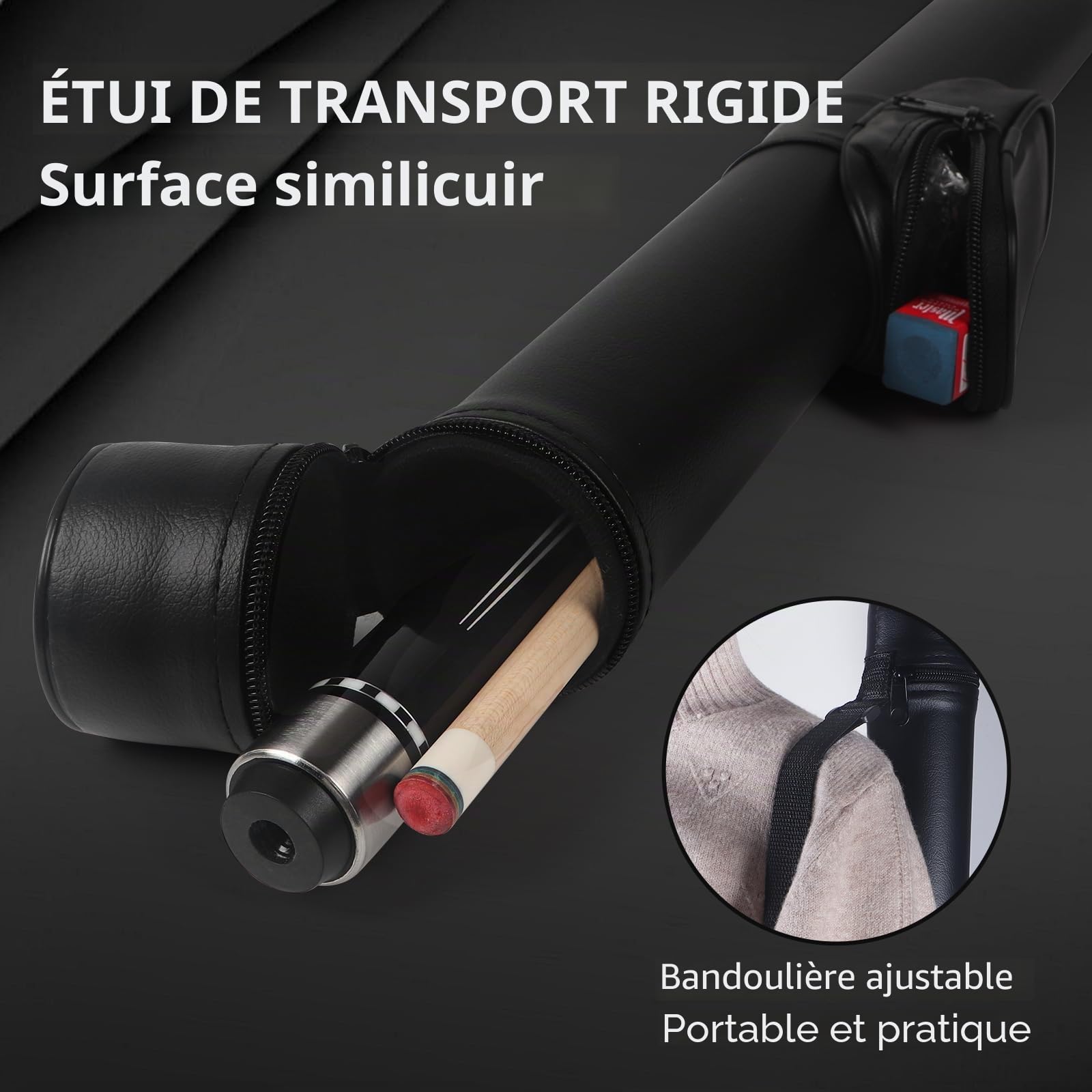 Kmise Bâtons de queue de billard professionnels en érable canadien avec tige à faible déflexion et extension télescopique en fibre de carbone, ensemble livré avec étui en cuir
