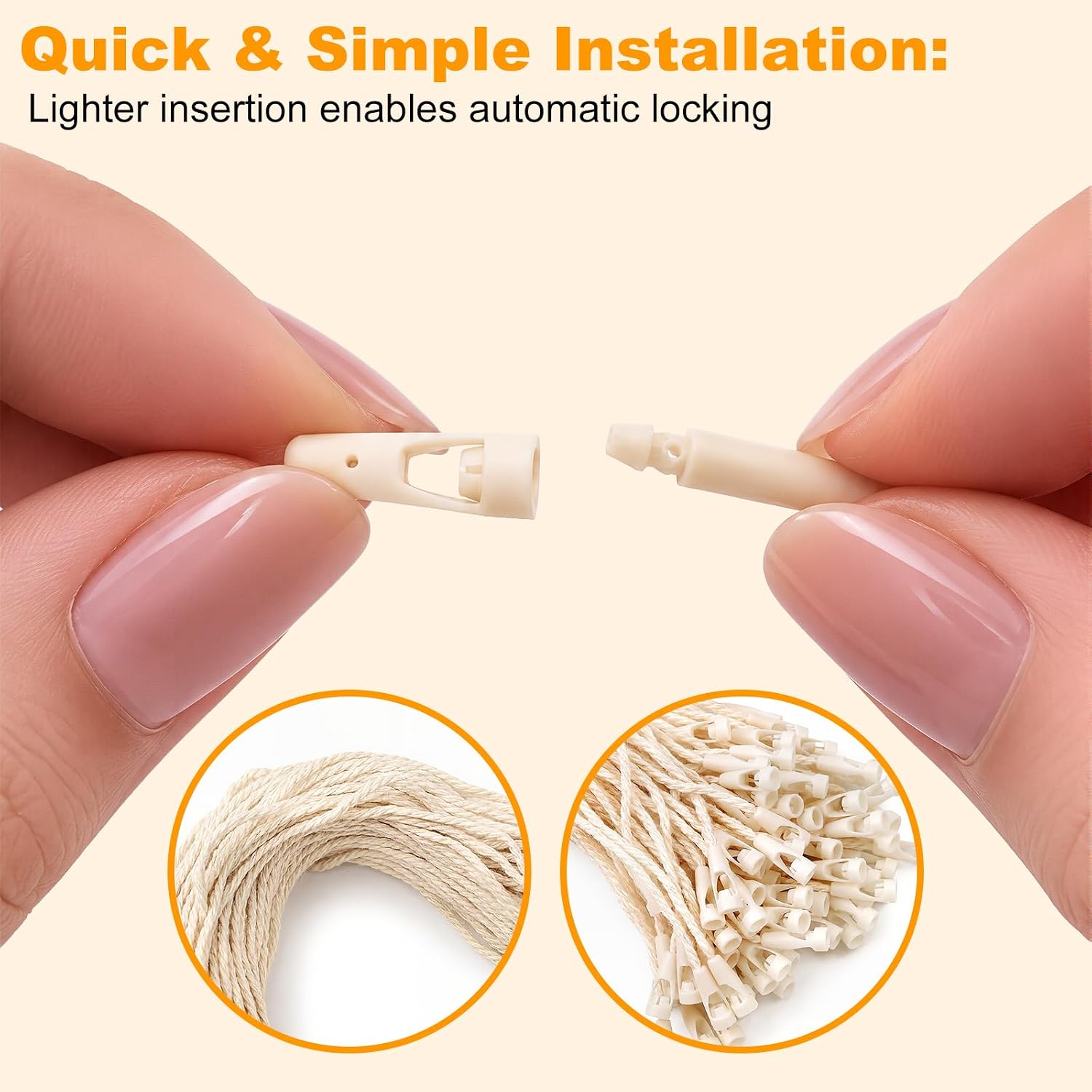100 Pcs Hang Tag Strings, Cotton Price Tag Fasteners with Plastic Snap Lock