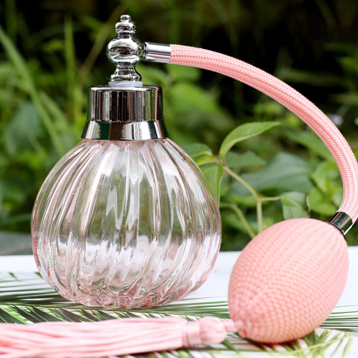 VALICLUD Botella de Perfume Pulverizadora de Vidrio 90ml Atomizador de Aire, Color Rosa Diseño Diagonal, Envase Recargable para Perfumes y Aceites Esenciales, Adecuado para Viajes y Uso