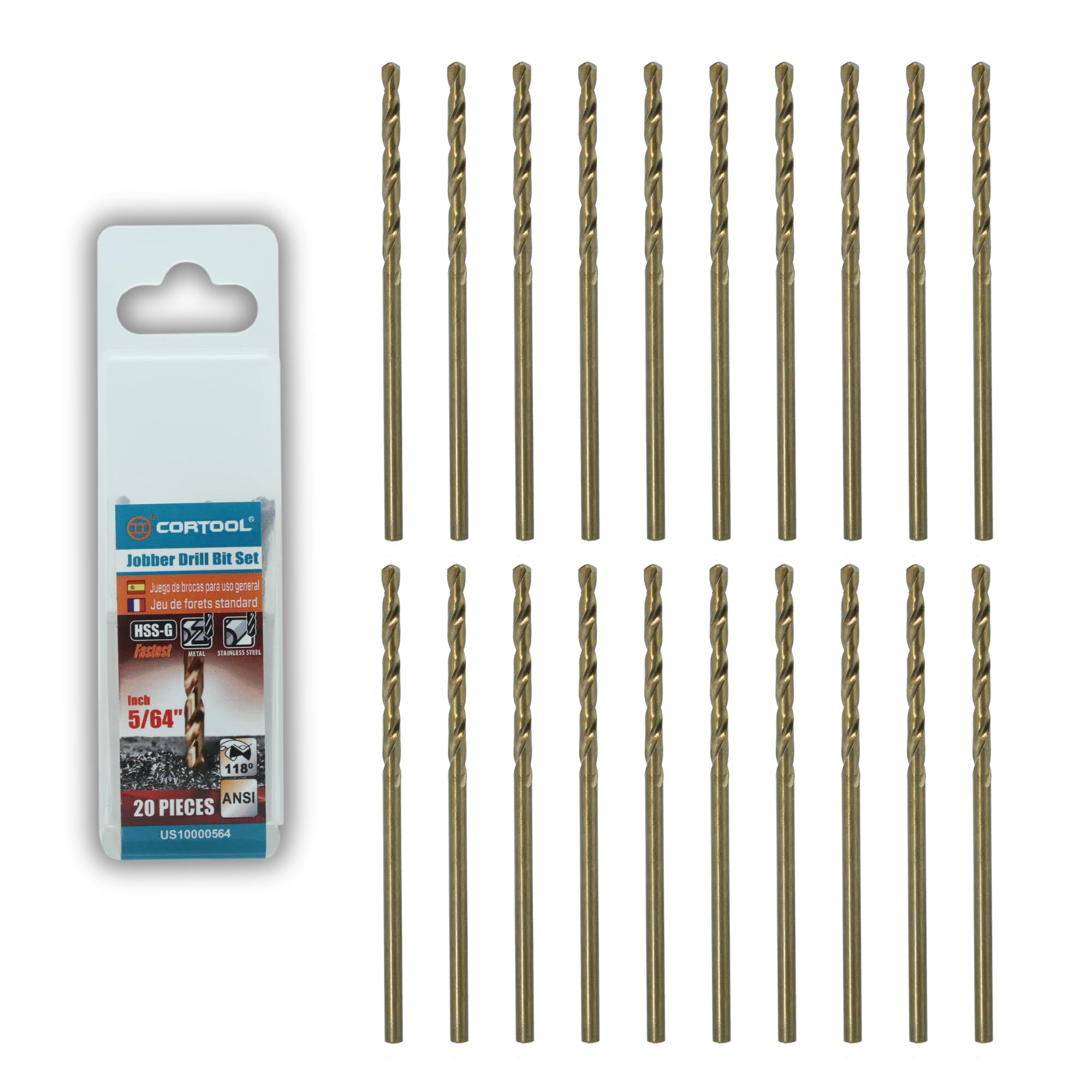 CORTOOL 5/64 inch Cobalt Drill Bits (20Pcs), M35 HSS Metal Jobber Length Twist Drill Bit Set for Hard Metal, Stainless Steel, Iron, Copper, Aluminium,