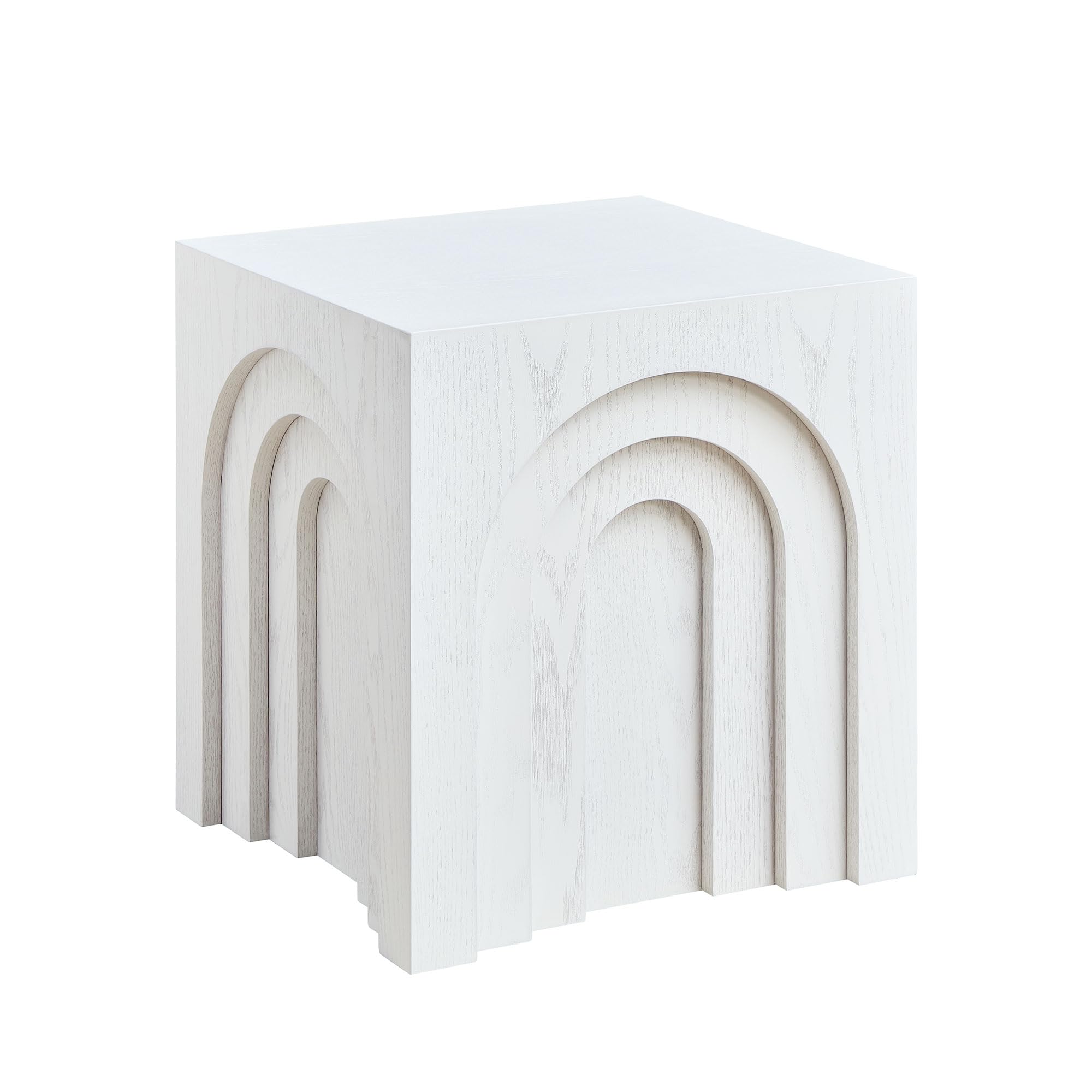 JASONBLUE 15.74'' Wood Cube End Table with Arched Cutouts,Square Side Table Small Coffee Table Accent Table Bedside Table for Living Room Bedroom(