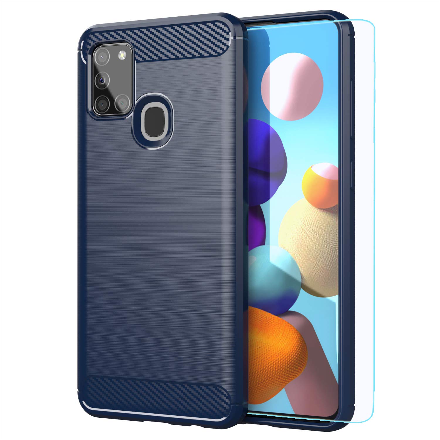 M MAIKEZIGalaxy A21S case,Samsung A21S case,with HD Screen Protector, Soft TPU Slim Fashion Non-Slip Protective Phone Case Cover for Samsung Galaxy A21S(Navy Brushed TPU)