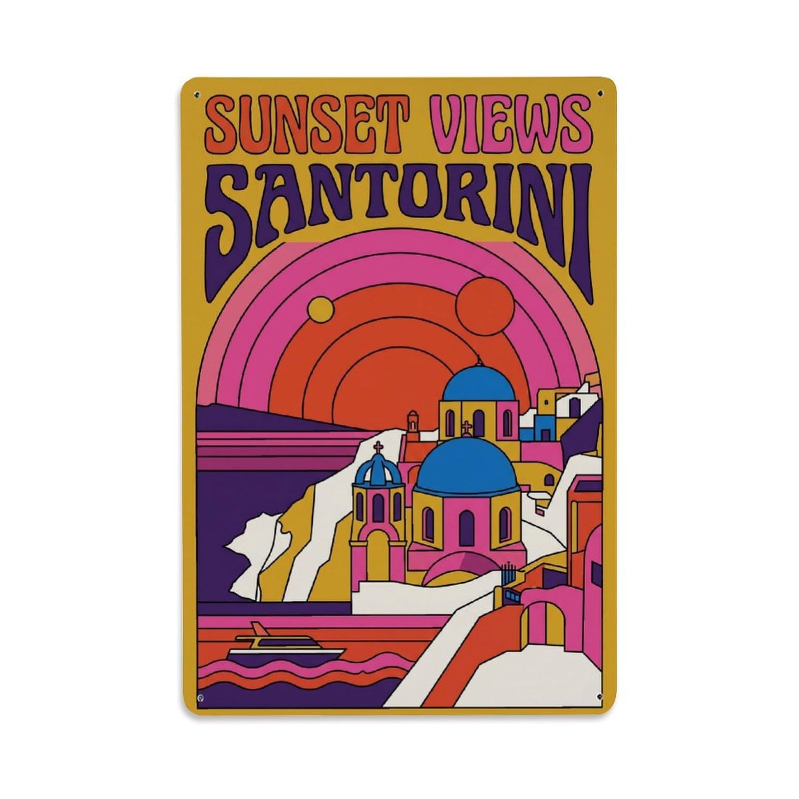 Gead 8X12inch Style Vintage Travel Santorini Sunset Views Metal Tin Sign