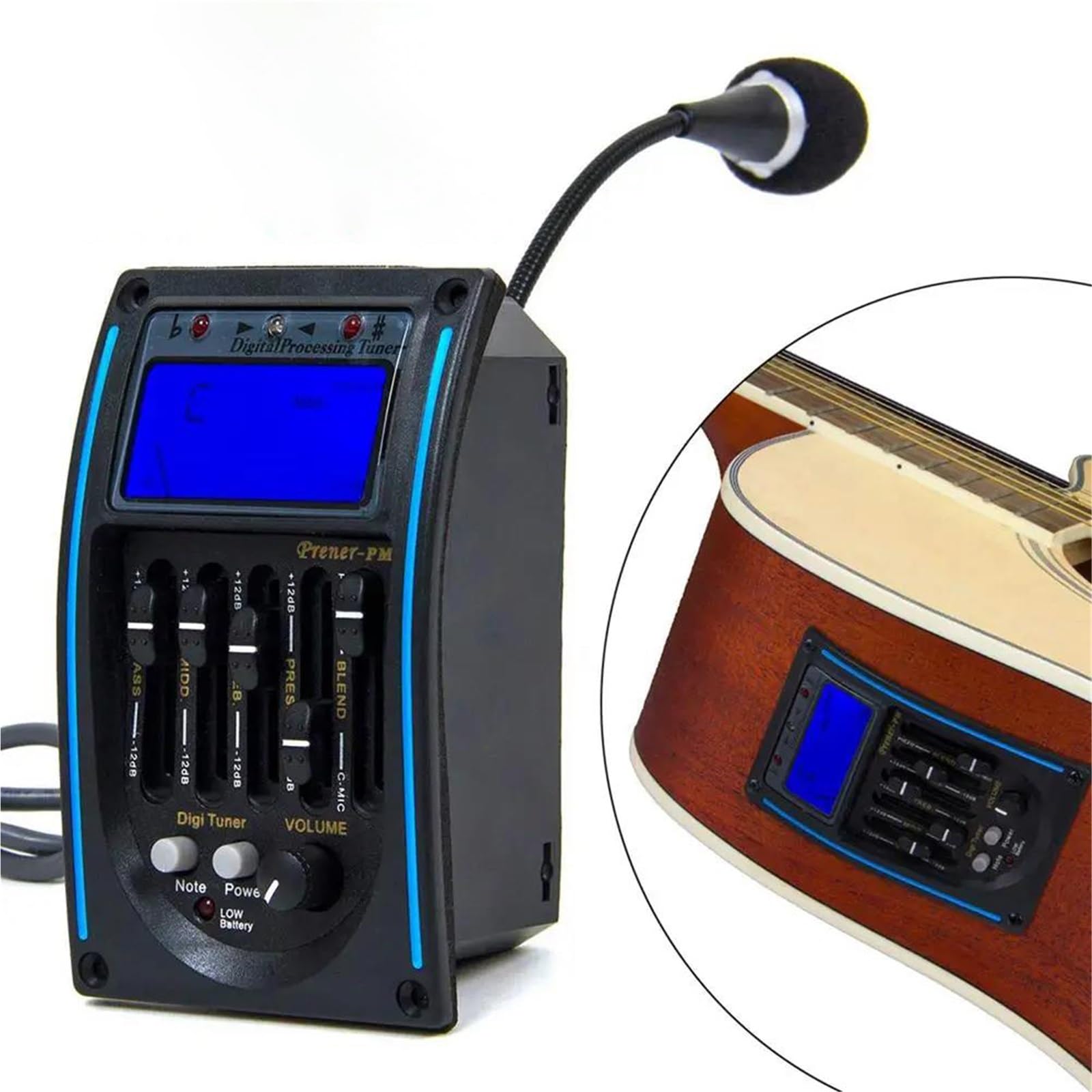 Zestawy Przedwzmacniaczy EQ Do Gitary Akustycznej 5-pasmowej Wzmacniacz Gitarowy Tuner LCD Przetwornik Piezoelektryczny Korektor Z Mikrofonem