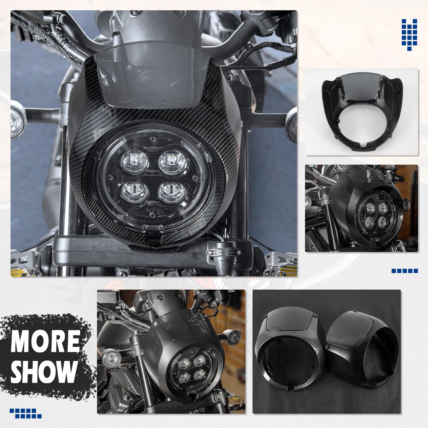 Moto Avant Phare carénage Masque Couverture Pare-Brise Pare-Brise Pare-Vent Phare Garde visière pour Rebel CMX 1100 CM 1100 CMX1100 CM1100 Accessoires 2021 2022 2023 (Noir)