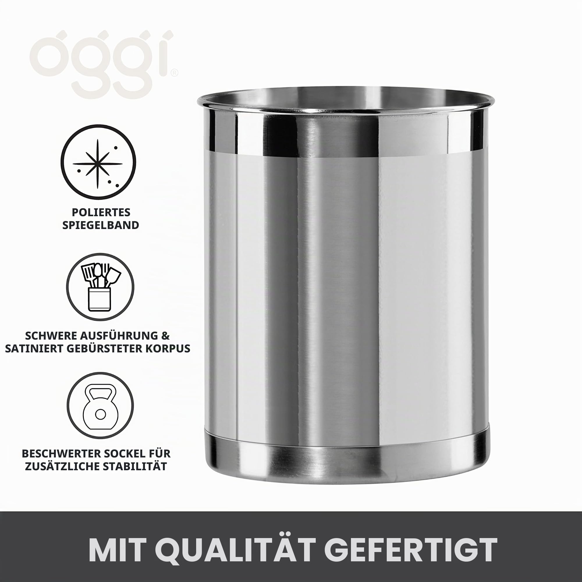 Oggi Steel Utensil Holder Utensilienbehälter, Edelstahl: 12,7 cm, Regular