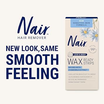 Nair Sensitive Hair Remover Wax Ready Strips, Face and Bikini Hair Removal Wax Strips, 40 Count